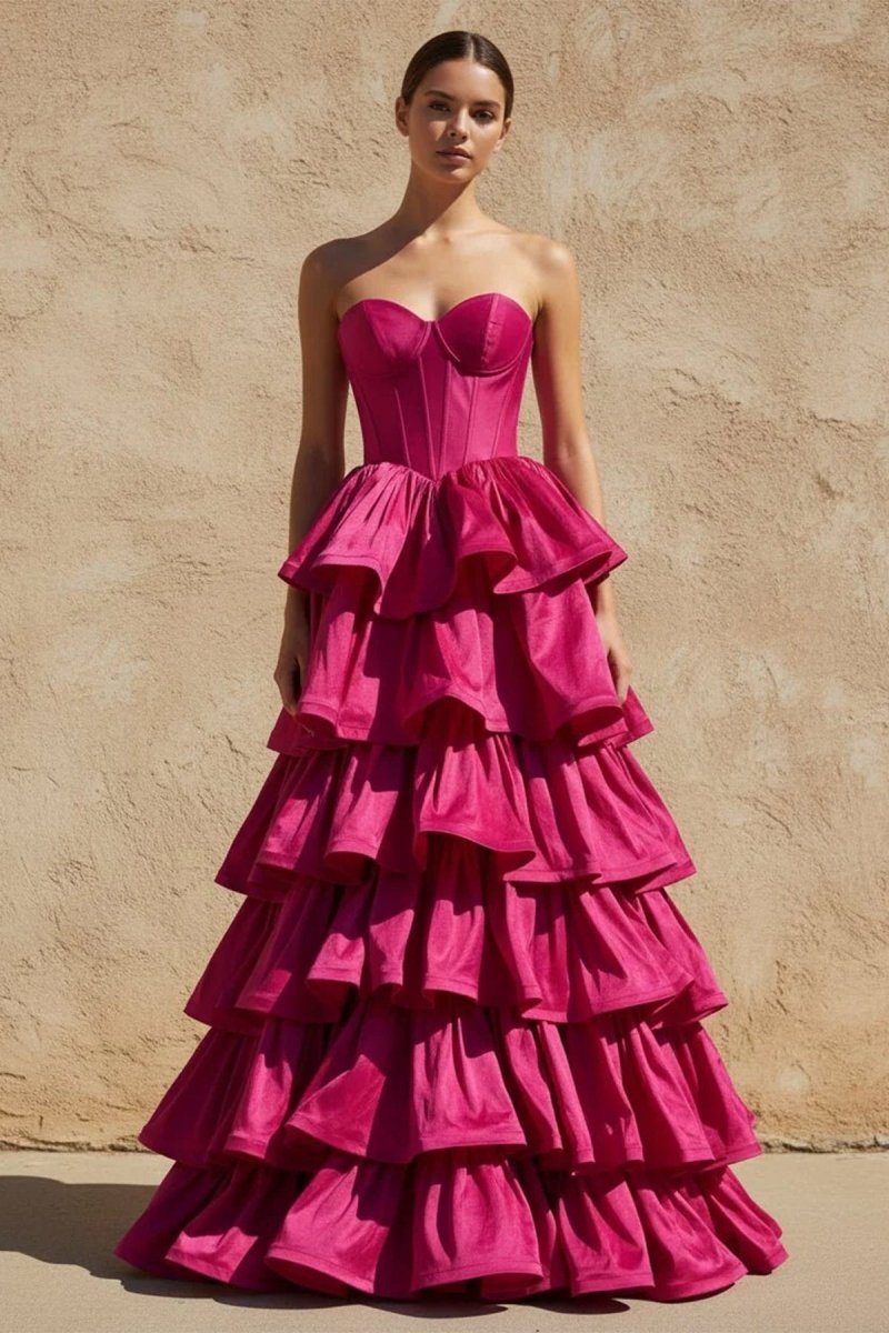 Sweetheart Fuchsia Ruffles A-line Prom Dresses Evening Dresses, product image 1