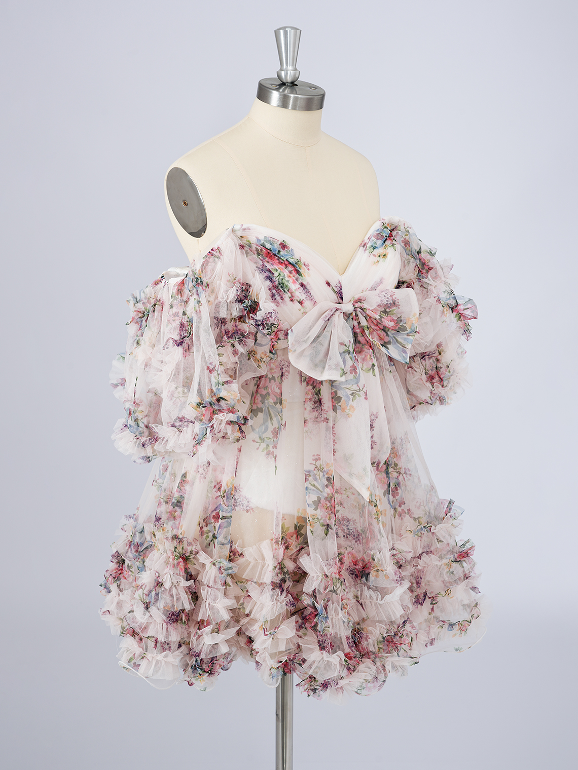 Pink Chiffon A-Line V Neck With Bow knot Short Homecoming Dress