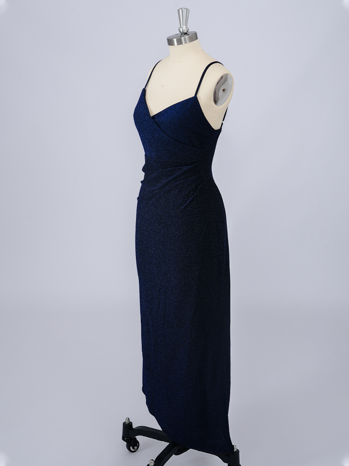 Dark Navy Sheath V Neck Tea Length With Solid Color Long Prom Dress