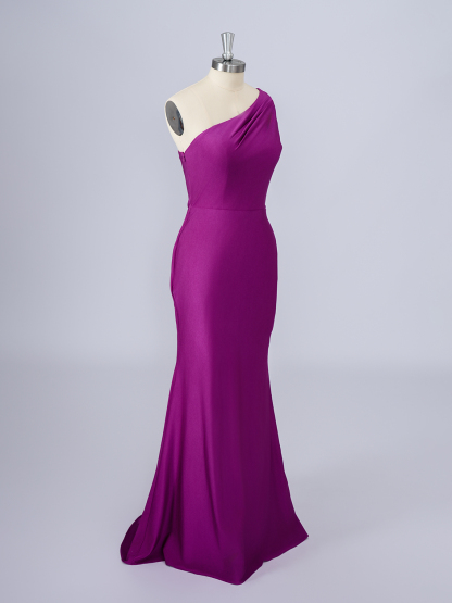 Dress Fuchsia Solid Color Mermaid One Shoulder Sleeveless Long Prom Dress