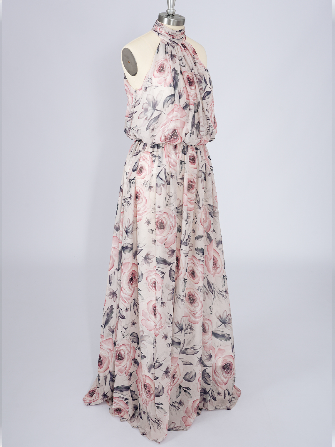 A-Line Chiffon Dress with floral patterns Floor Length Long Prom Dress