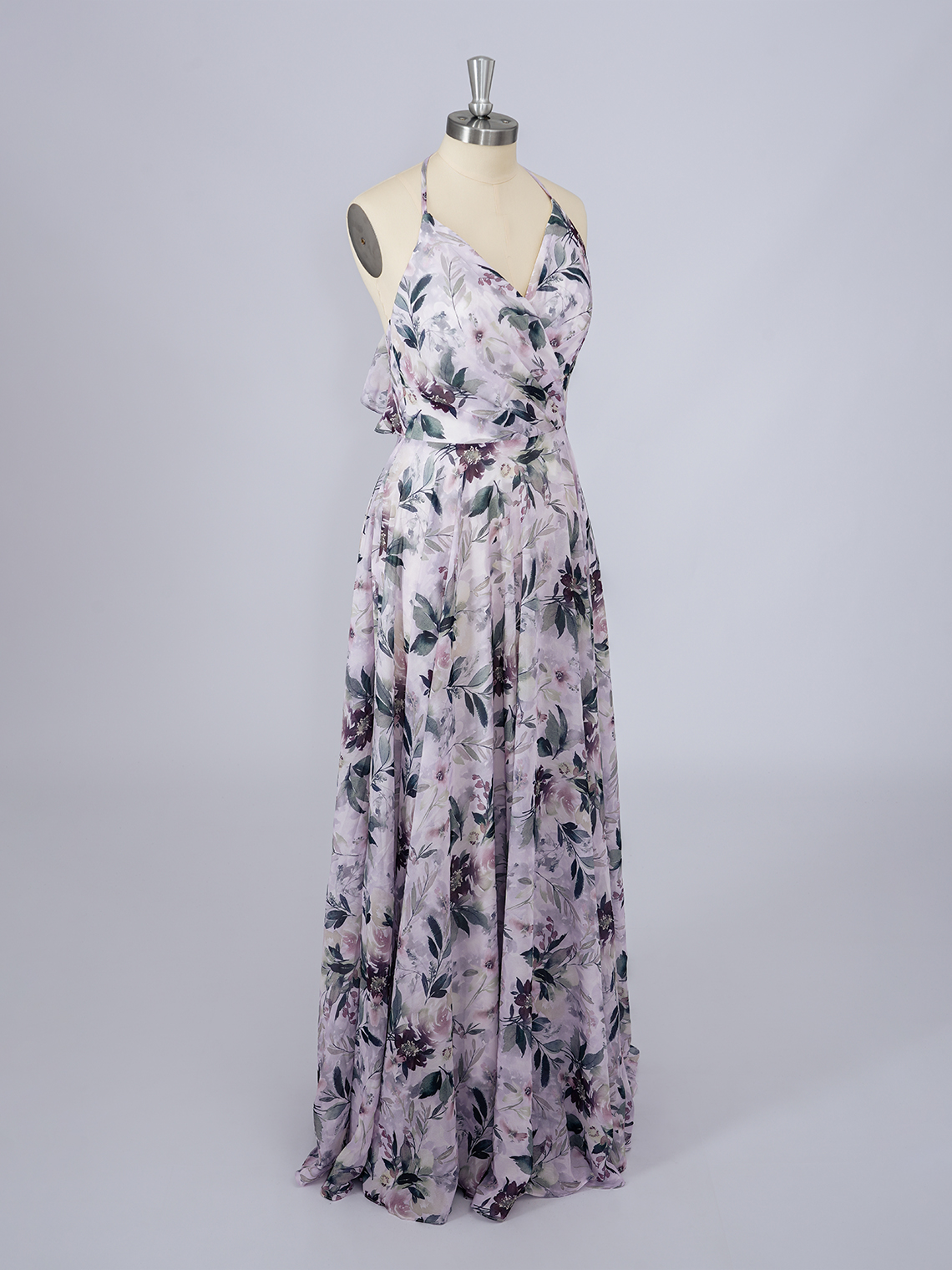 Lilac A-Line Chiffon Dress with floral patterns Long Prom Dress