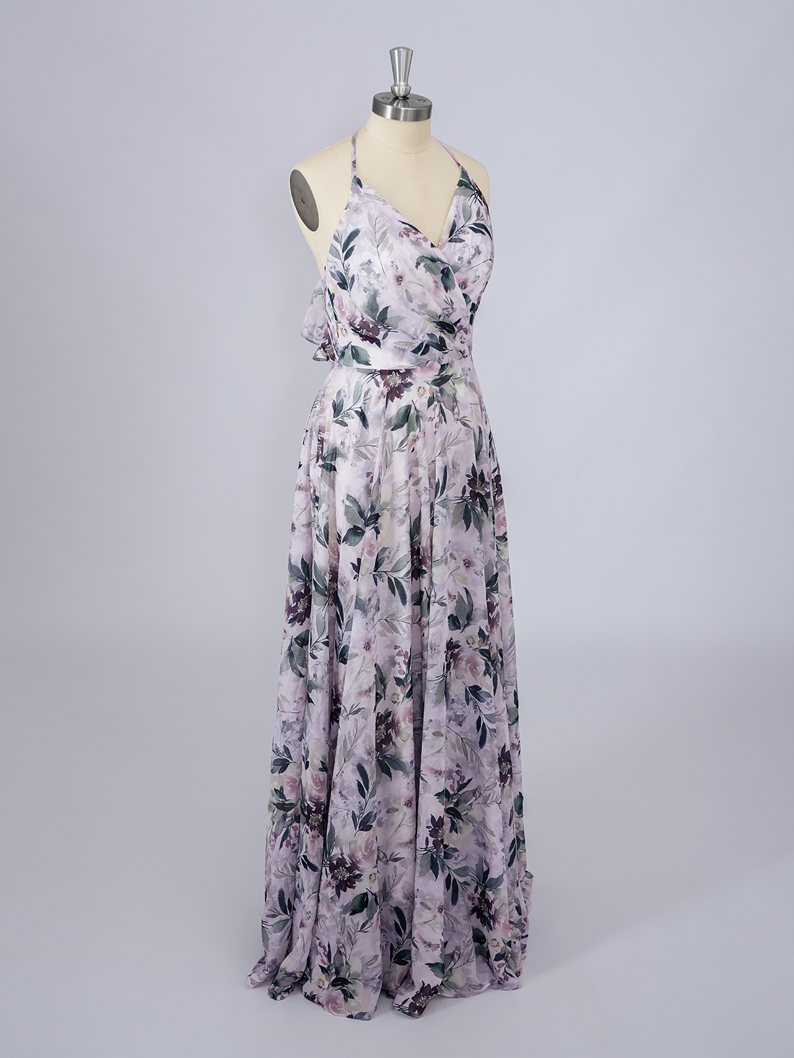 Lilac A-Line Chiffon Dress with floral patterns Long Prom Dress