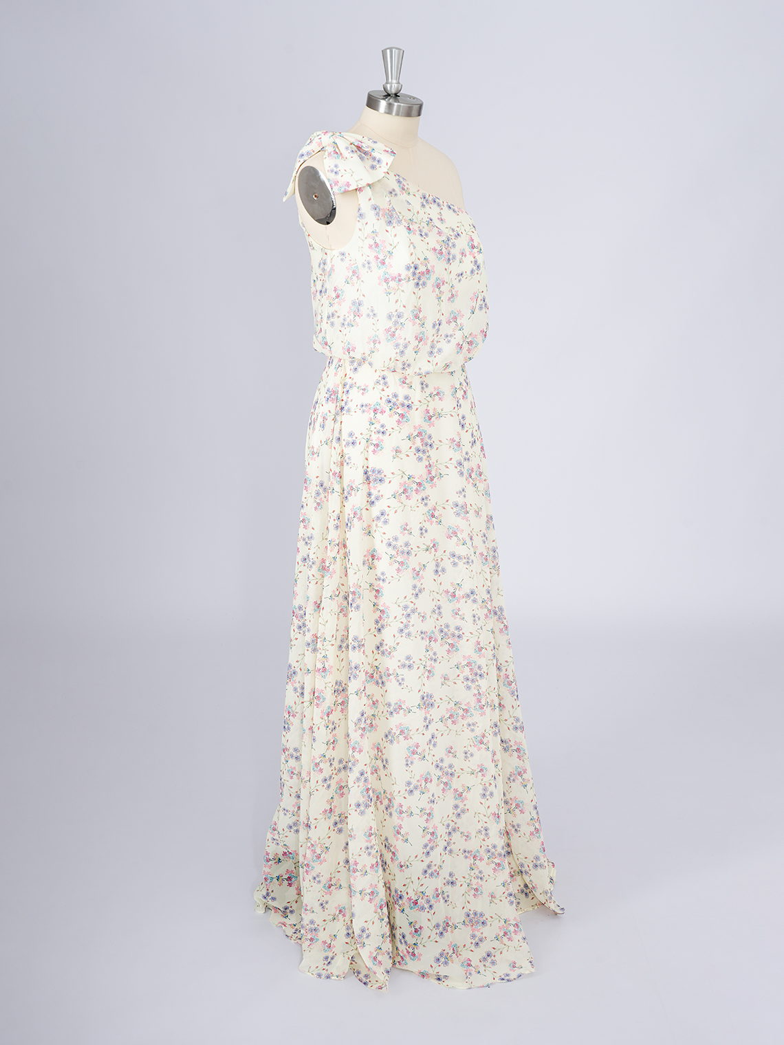 Yellow  A-Line Chiffon Dress with floral patterns Long Prom Dress