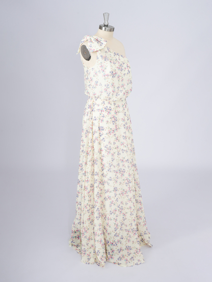 Dress Yellow  A-Line Chiffon Dress with floral patterns Long Prom Dress