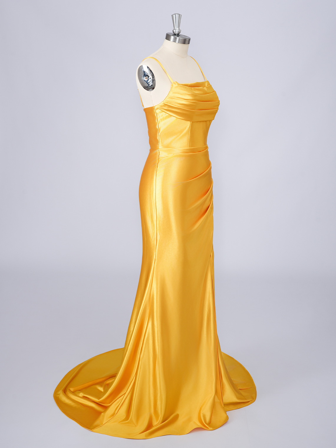 Yellow Mermaid Satin Spaghetti With Ruffles Long Prom Dress