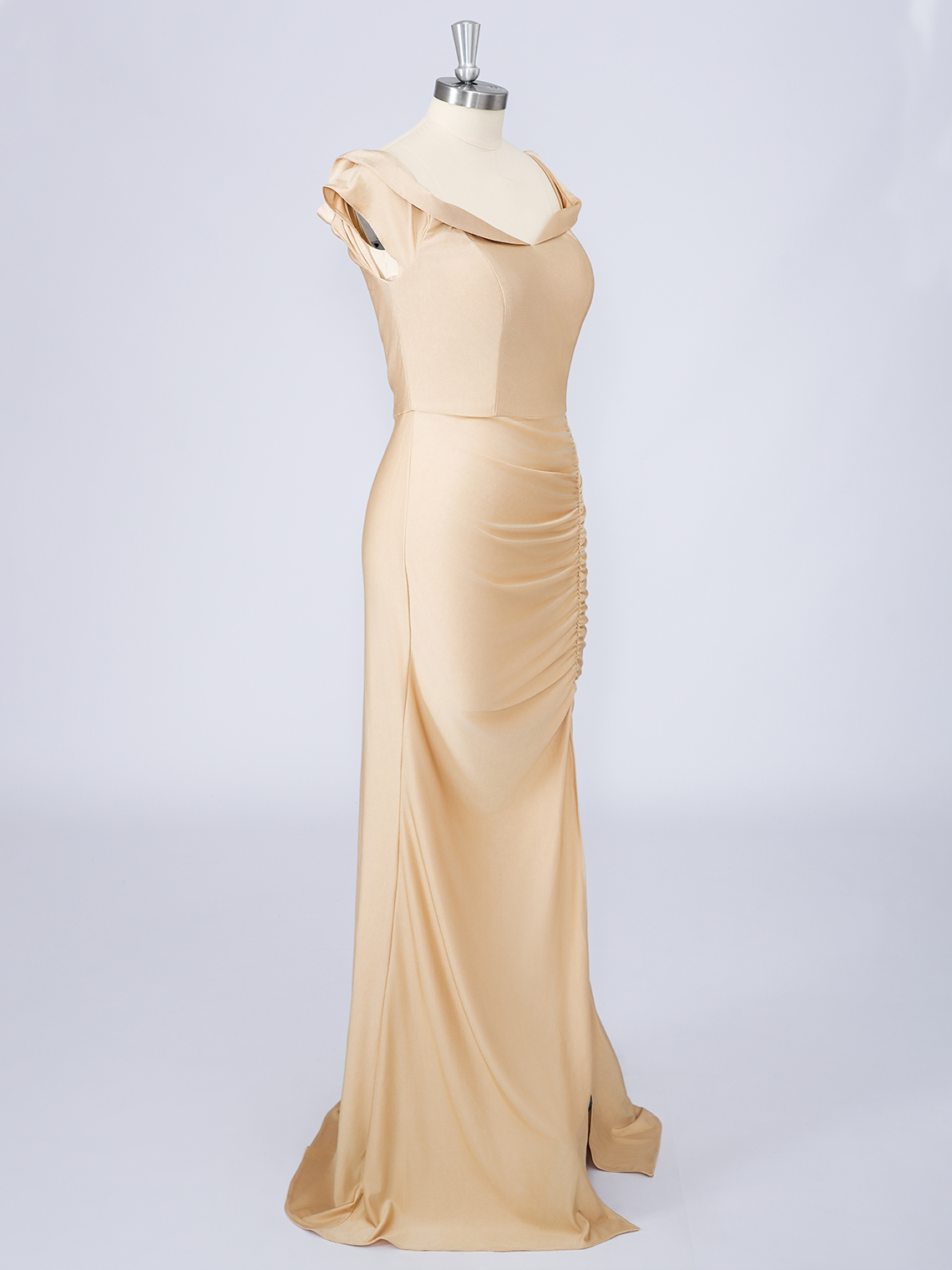 Gold Silk Satin Mermaid Cap Sleeve Solid Color With Split Prom Dress