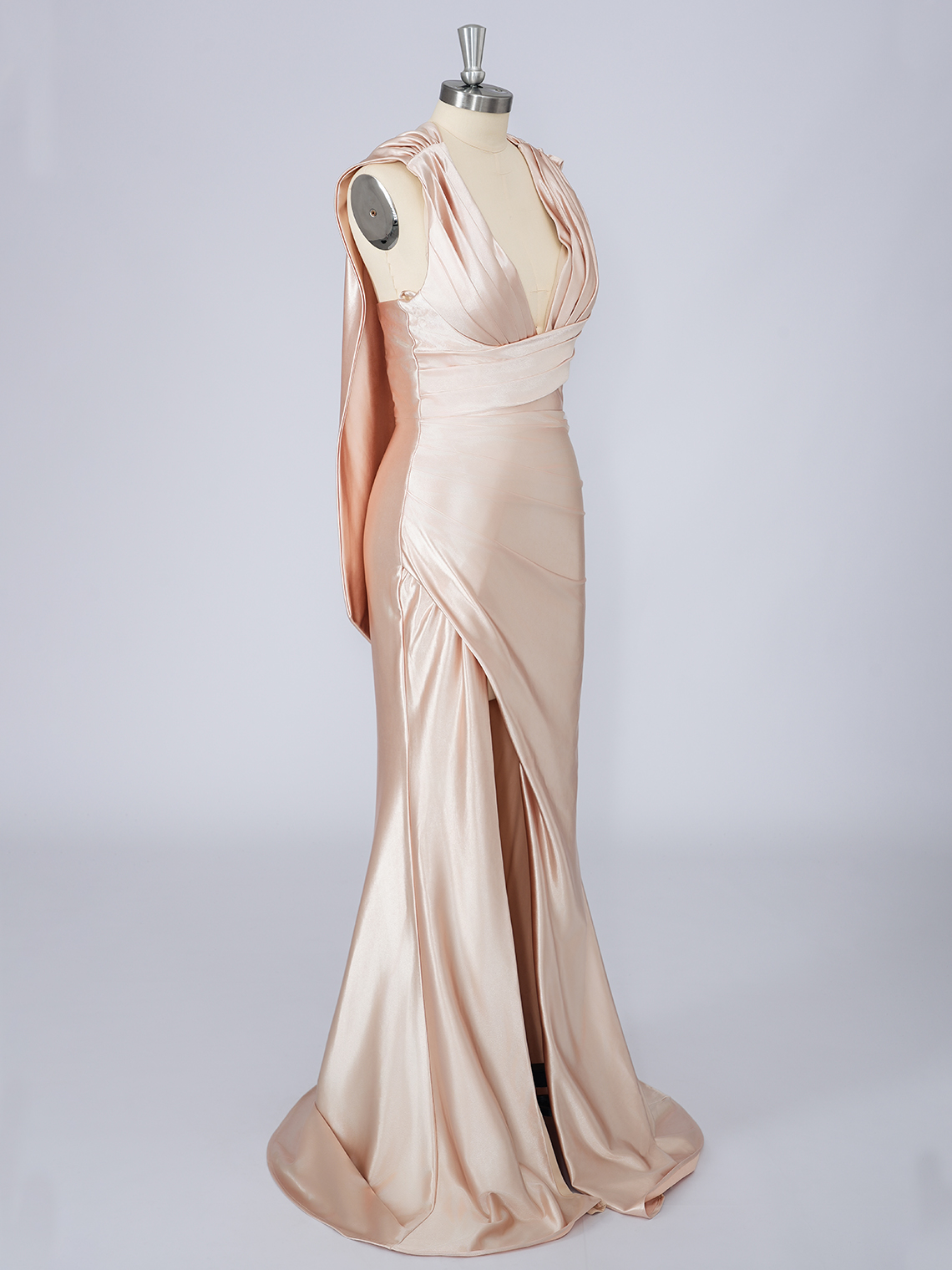 Mermaid Satin V Neck Solid Color With Ribbon Long Prom Dress