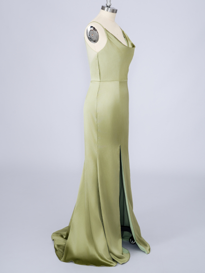 Dress Dusty Sage Mermaid Silk Satin Spaghetti With Slit Long Prom Dress