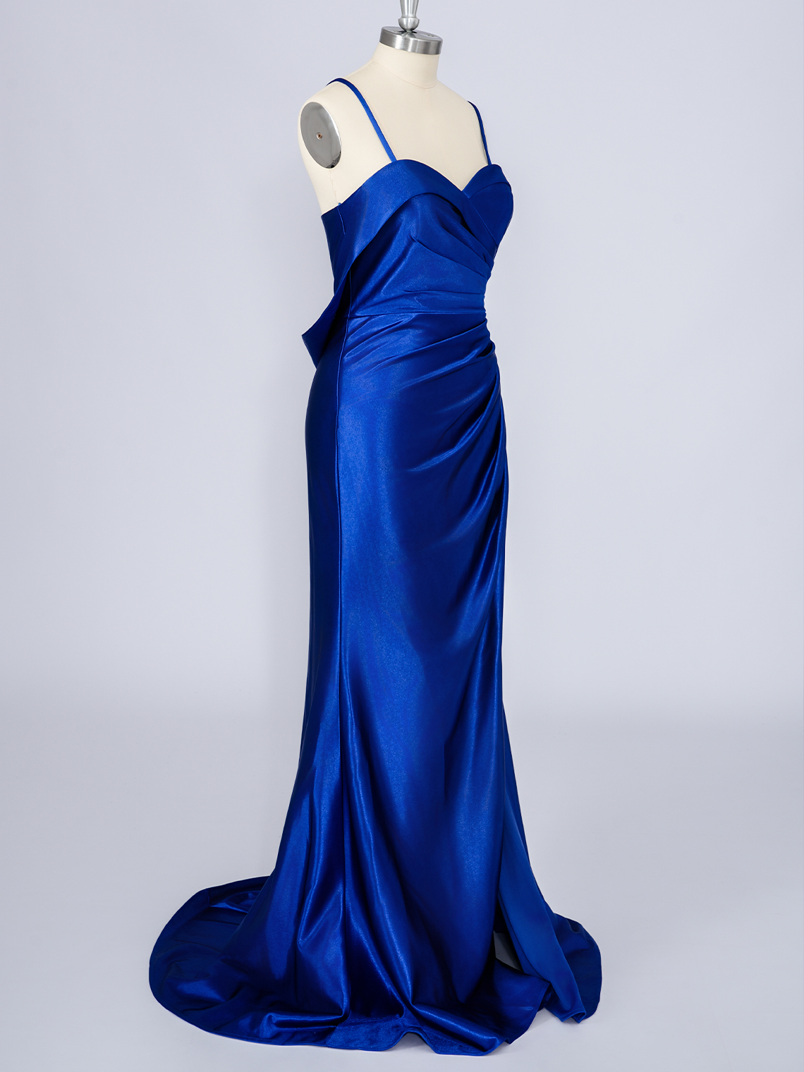 Royal Blue Mermaid Satin Sleeveless With Ruffles Long Prom Dress