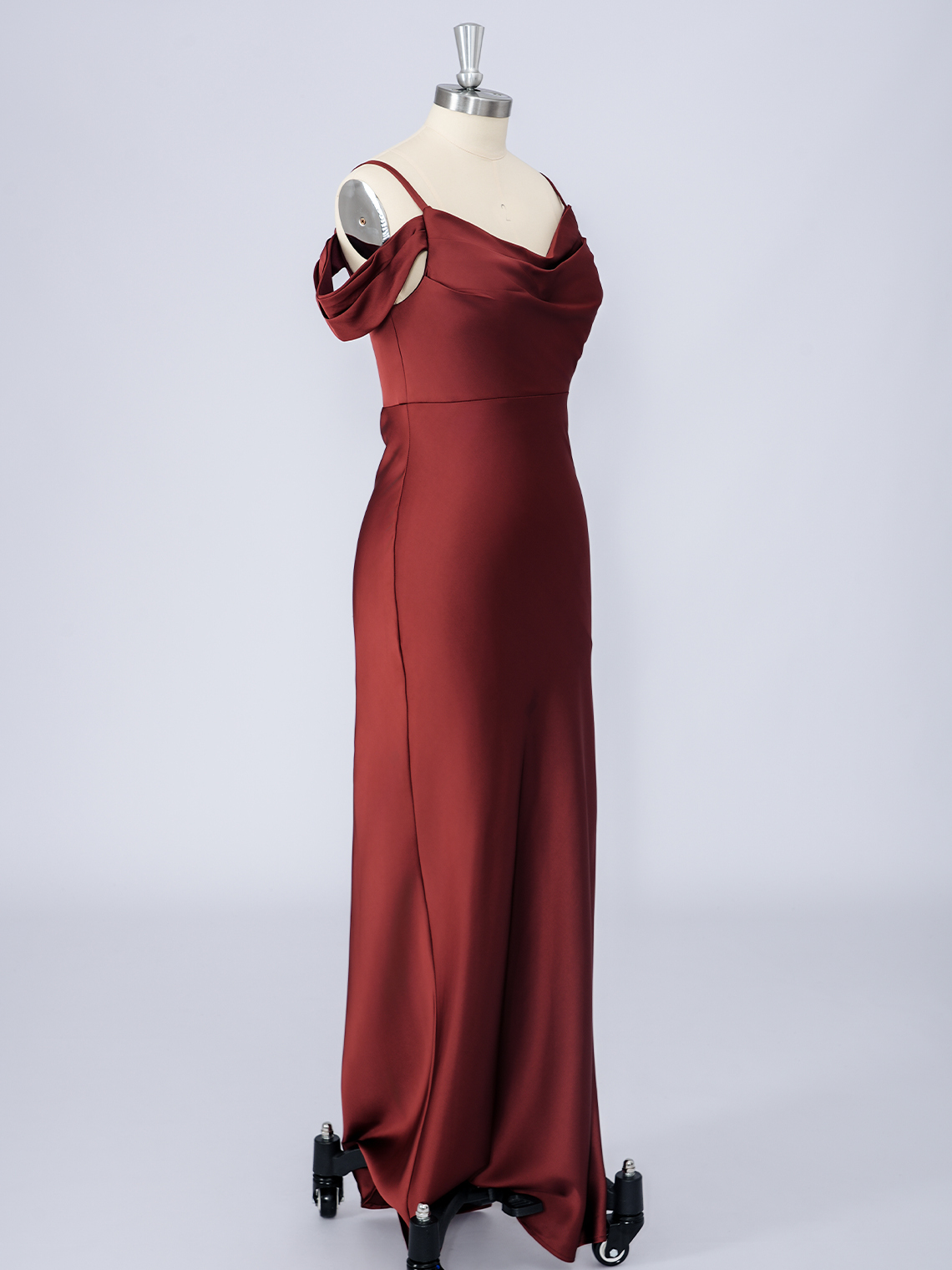 Burgundy Mermaid Satin Spaghetti Floor Length Long Prom Dress