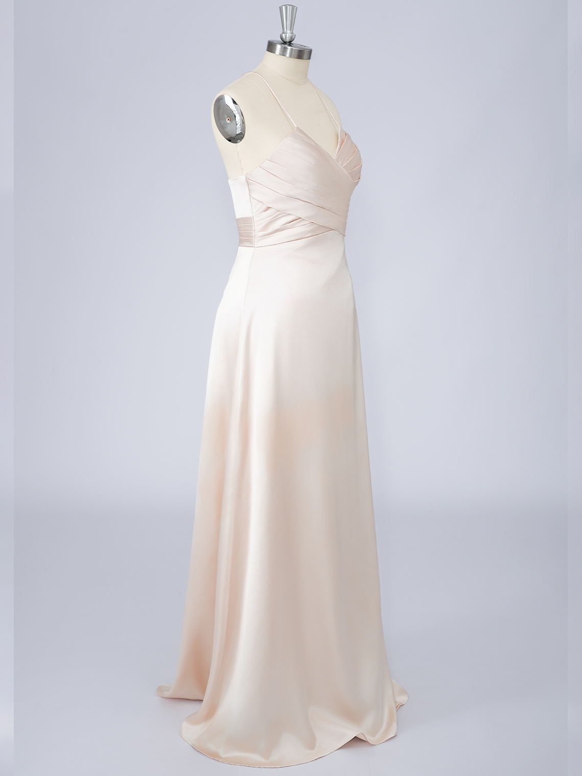 Pink A-Line Satin Solid Color Spaghetti Sleeveless Long Prom Dress