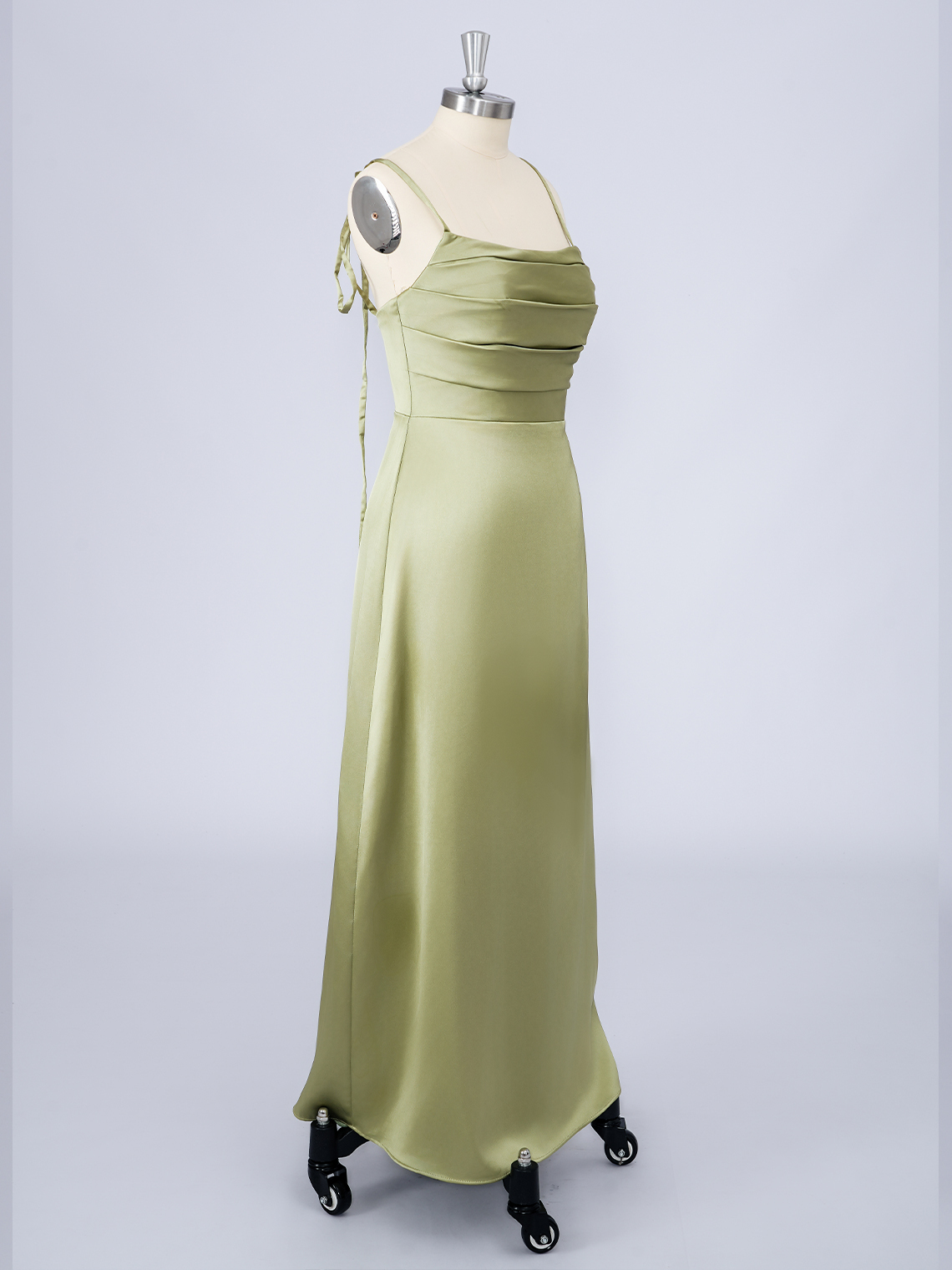 Dusty Sage Solid Color A-Line Satin Sleeveless Floor Length Prom Dress