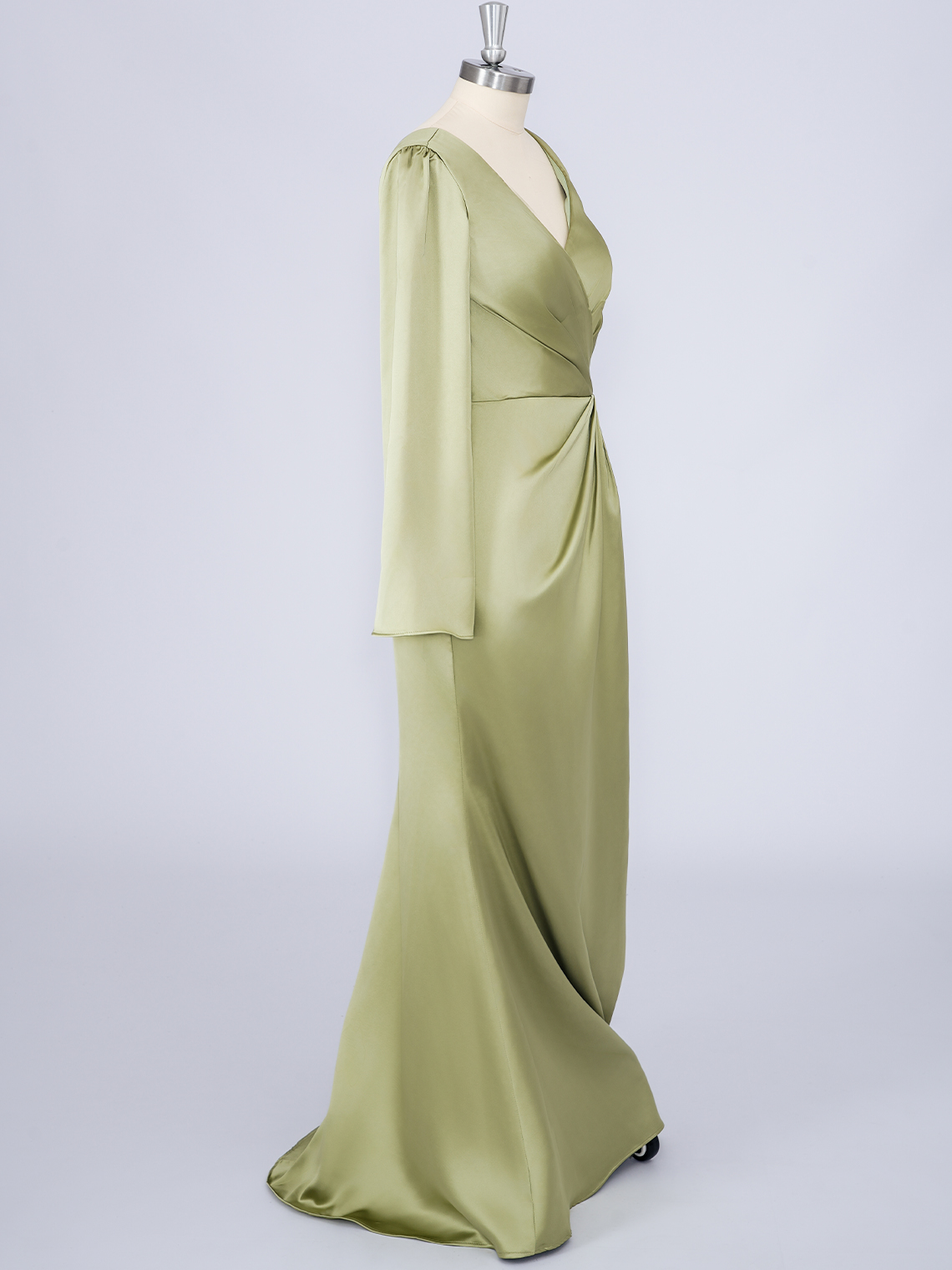 Dusty Sage Mermaid Solid Color Long Sleeves With Pleats Prom Dress