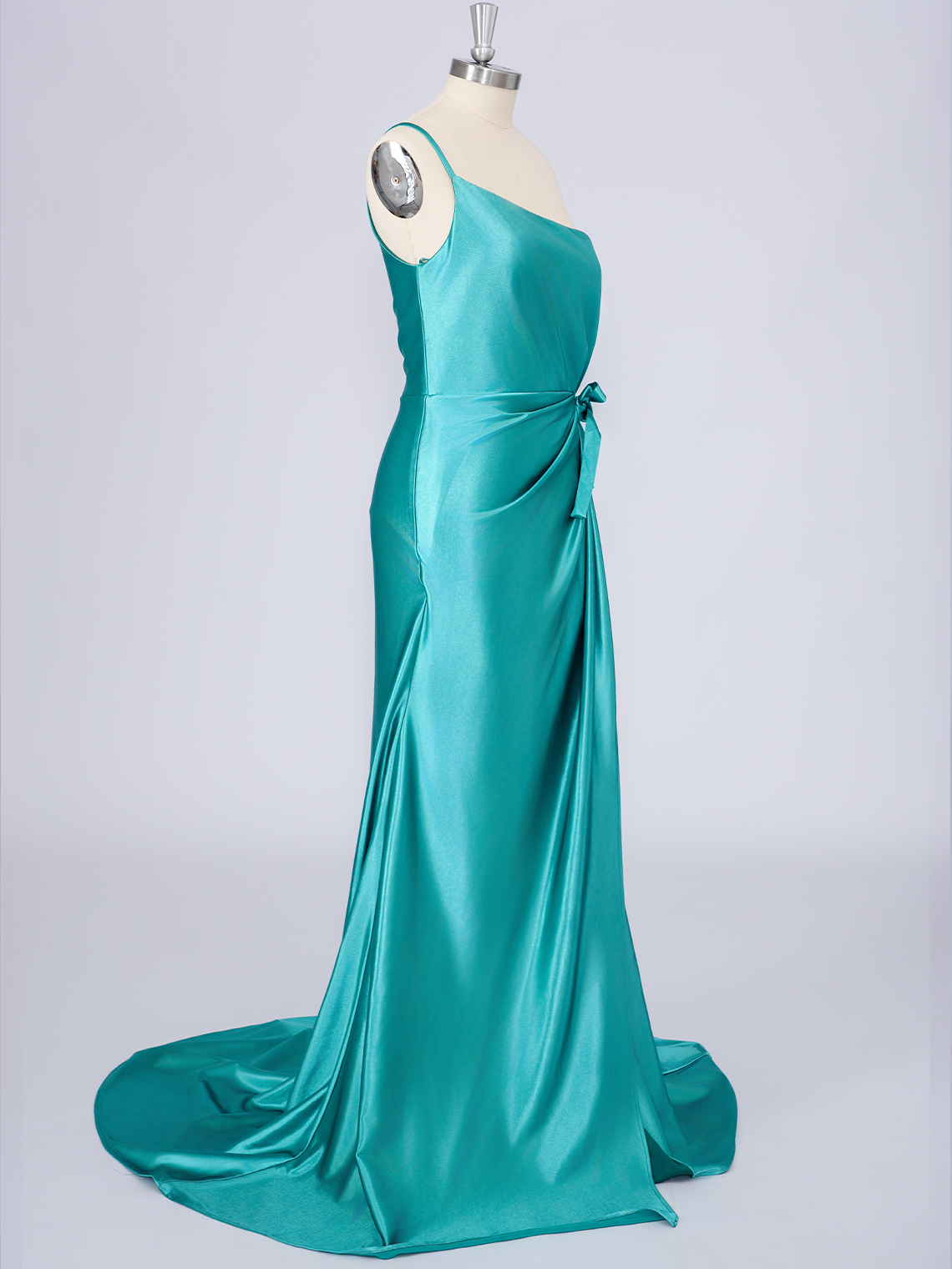 Turquoise Mermaid Solid Color One Shoulder With Bow knot Prom Dress