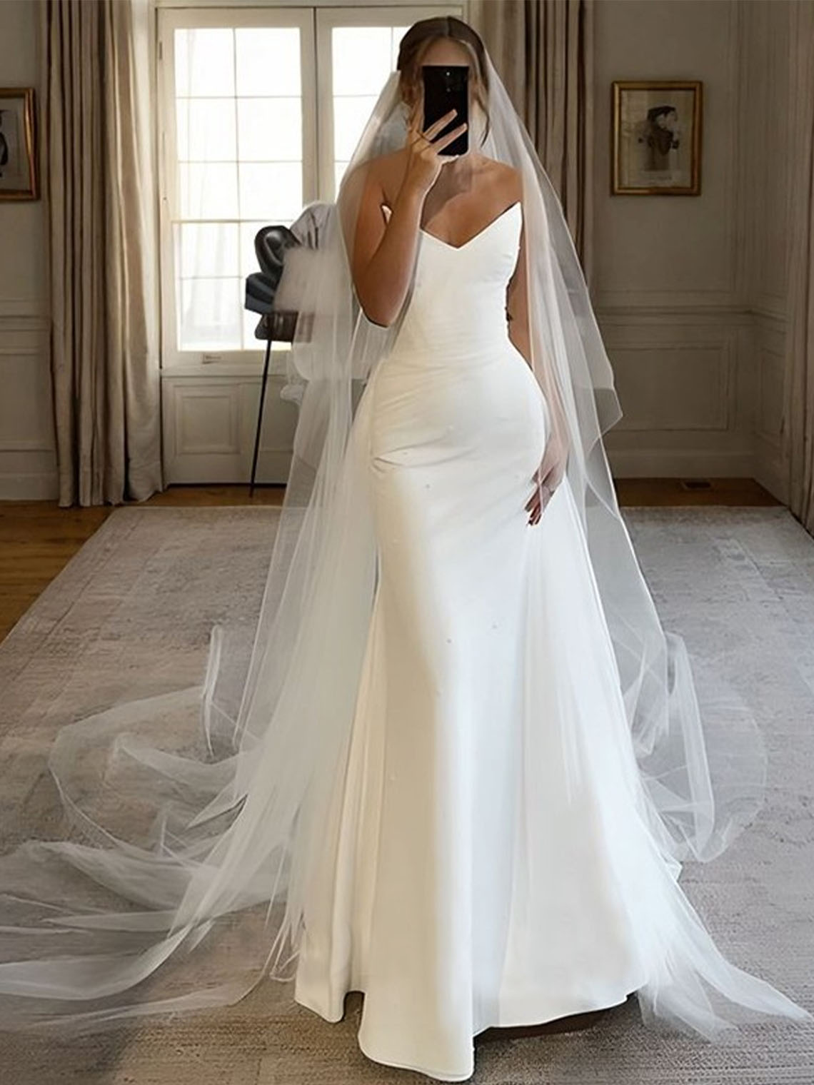 White Sheath Stretch Crepe V neck Sleeveless Wedding Dress