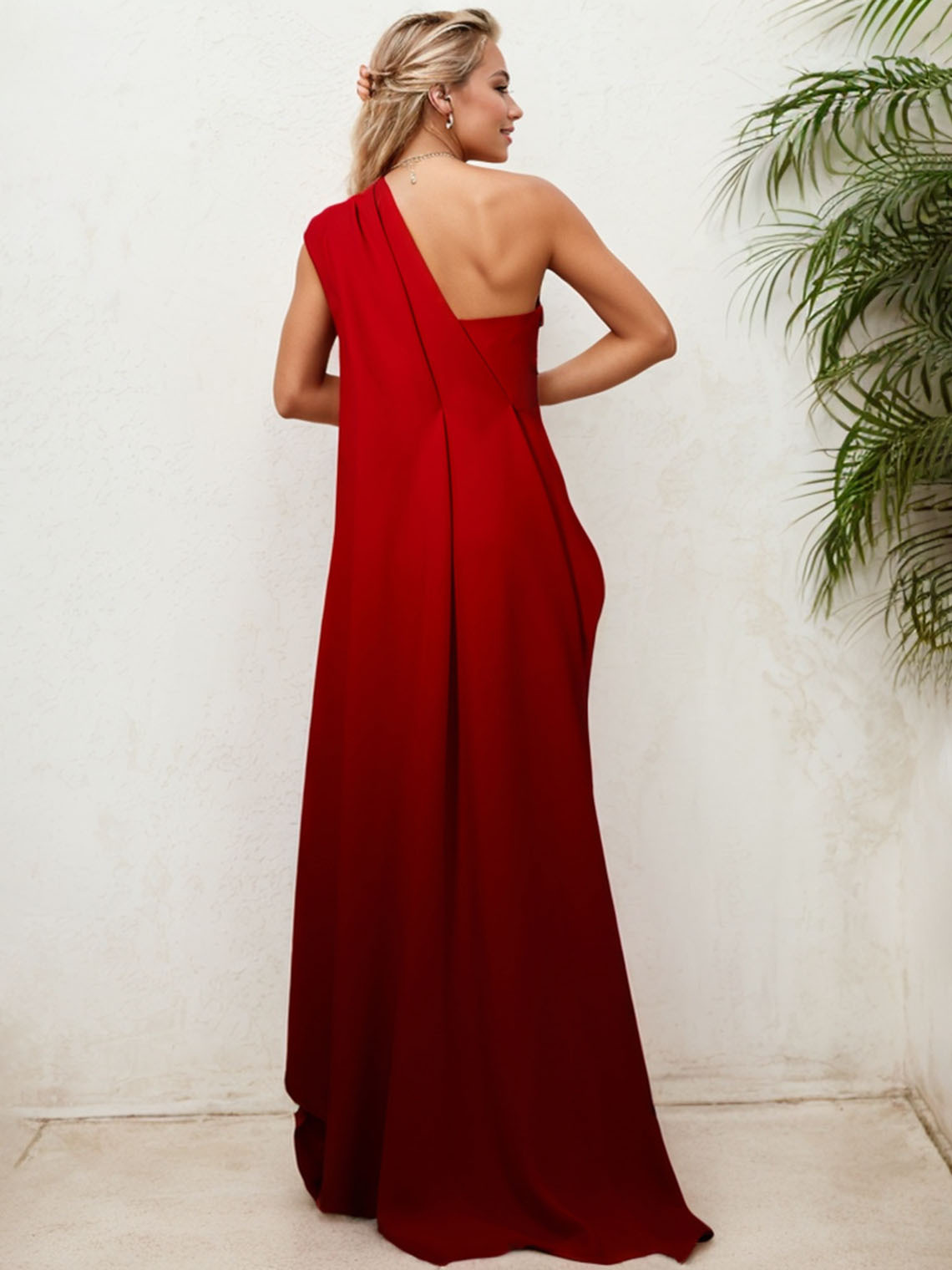 Sheath Chiffon One Shoulder Sleeveless with Pleats Evening Dress