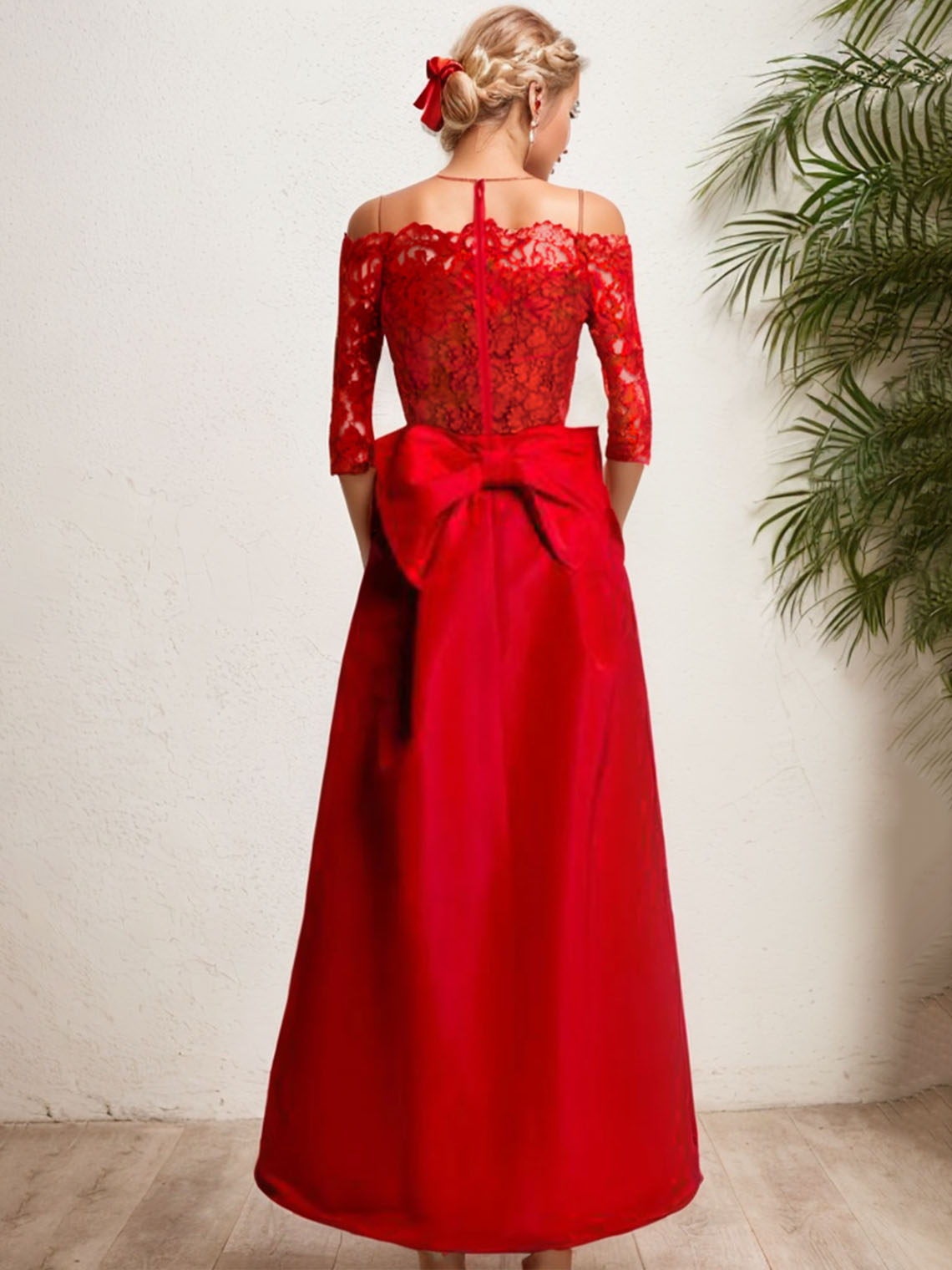 Red Jumpsuits Stretch Fabric Off Shoulder Detachable Evening Dress