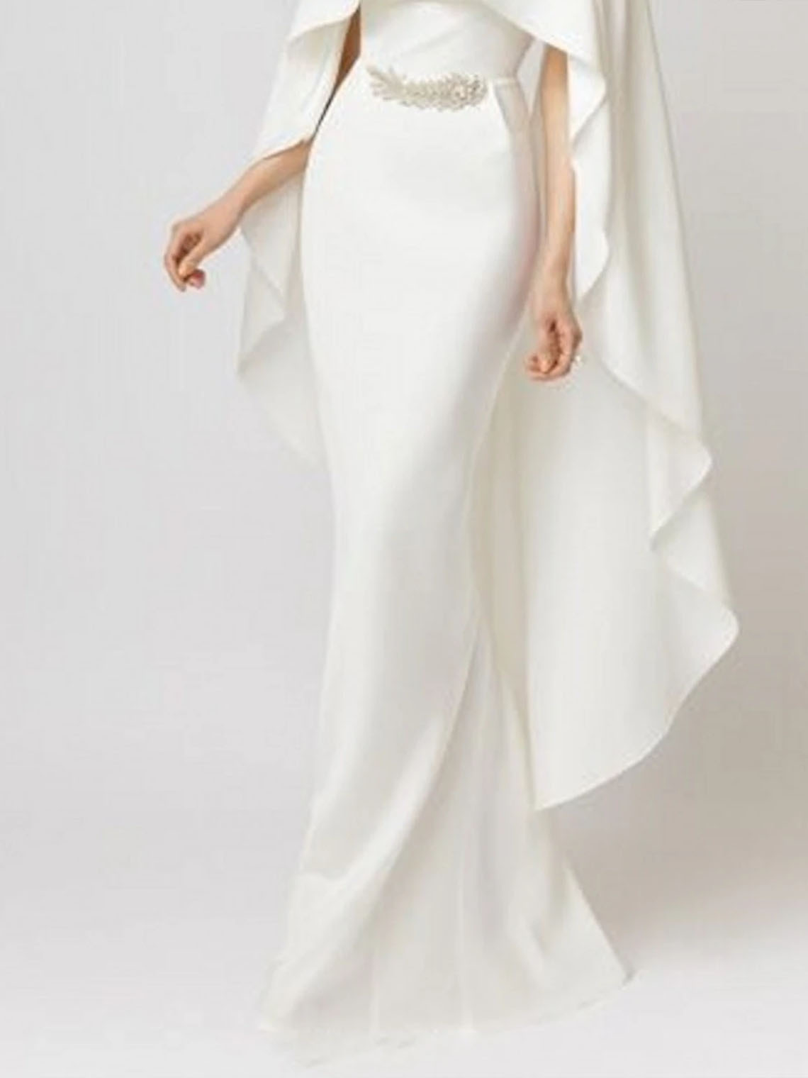 White Mermaid Jewel Neck Sleeveless with Appliques Evening Dress
