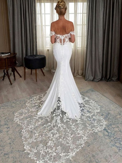 Dresses Mermaid Sleeveless Off the Shoulder With Appliques Lace Wedding Dresseseses
