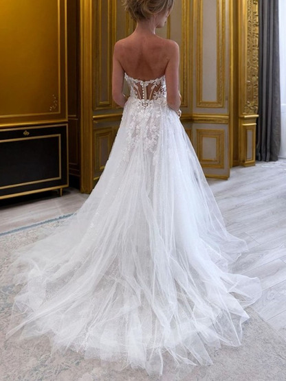 Dresses A line Tulle Sweetheart Sleeveless With Appliques Wedding Dresseseses