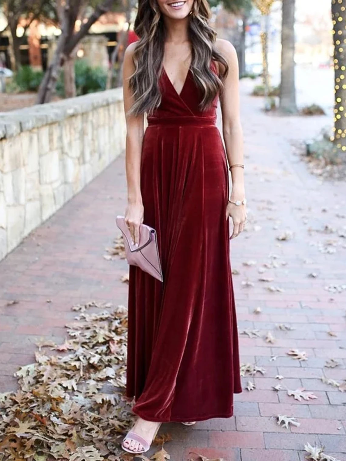 Elegant A Line Velvet Halter Neck Floor Length Bridesmaid Dresses