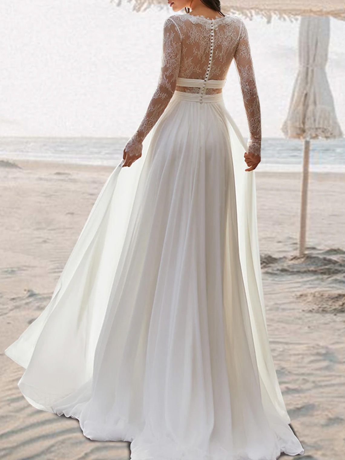 A Line Chiffon V Neck Open Back With Pleats Boho Wedding Dresses