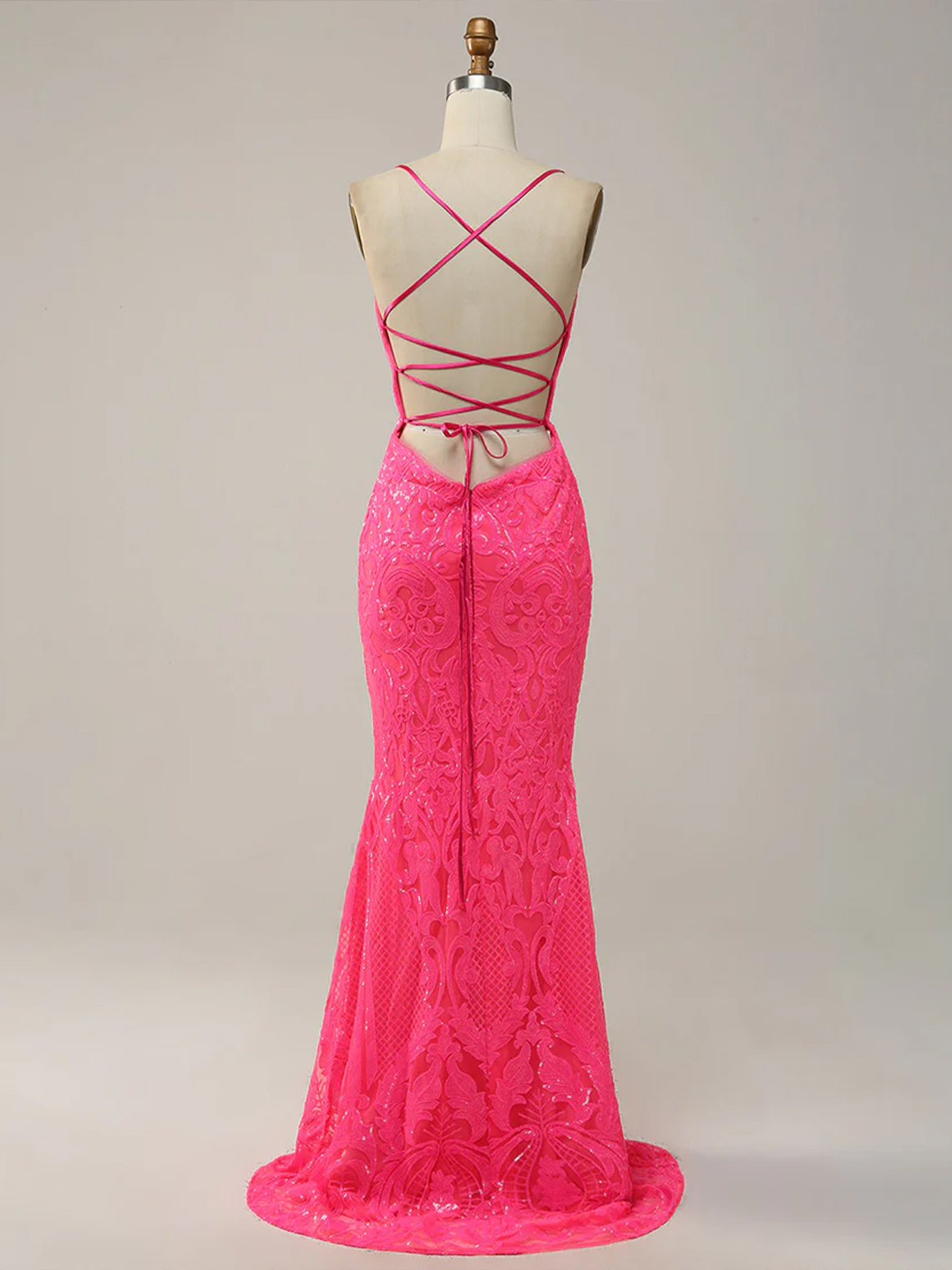 Sexy Mermaid Lace V Neck Sleeveless Lace Up Long Prom Dress