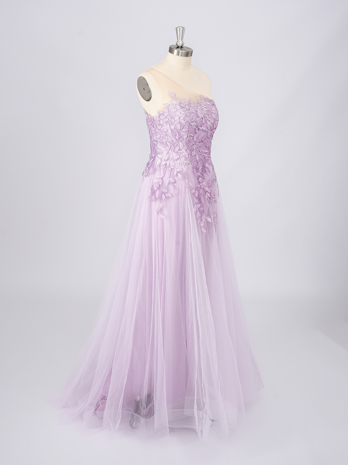 A-Line Tulle One Shoulder Floor Length With Appliques Long Prom Dress