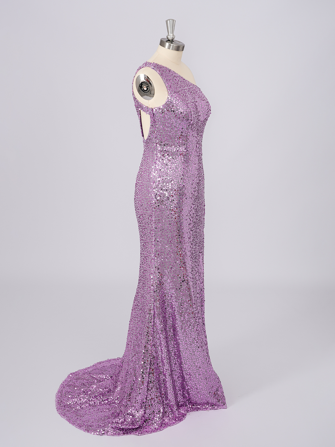 Lilac Mermaid Sequins One Shoulder Sleeveless With Slit Prom Dress