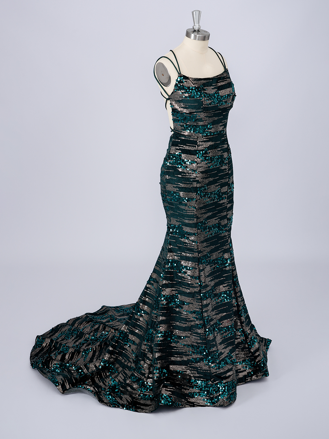 Sparkle Mermaid Sequins Square Neck Sleeveless Long Prom Dress