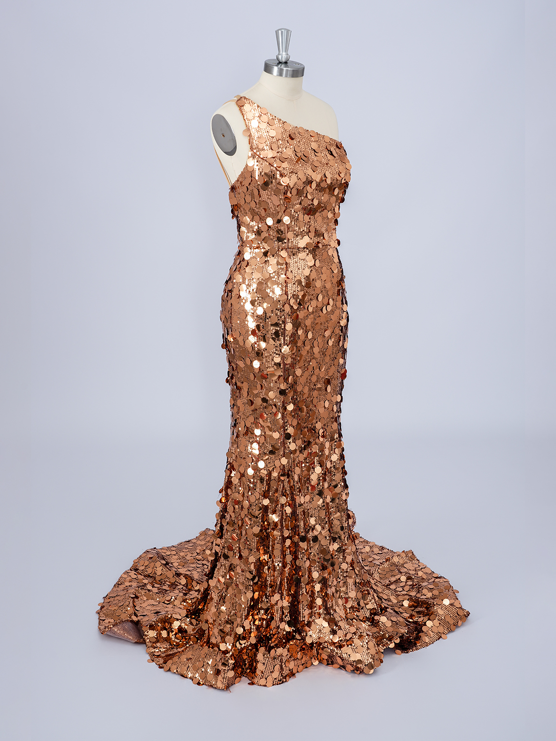 Glitter Gold Mermaid One Shoulder With Sequin Long Prom Dresses