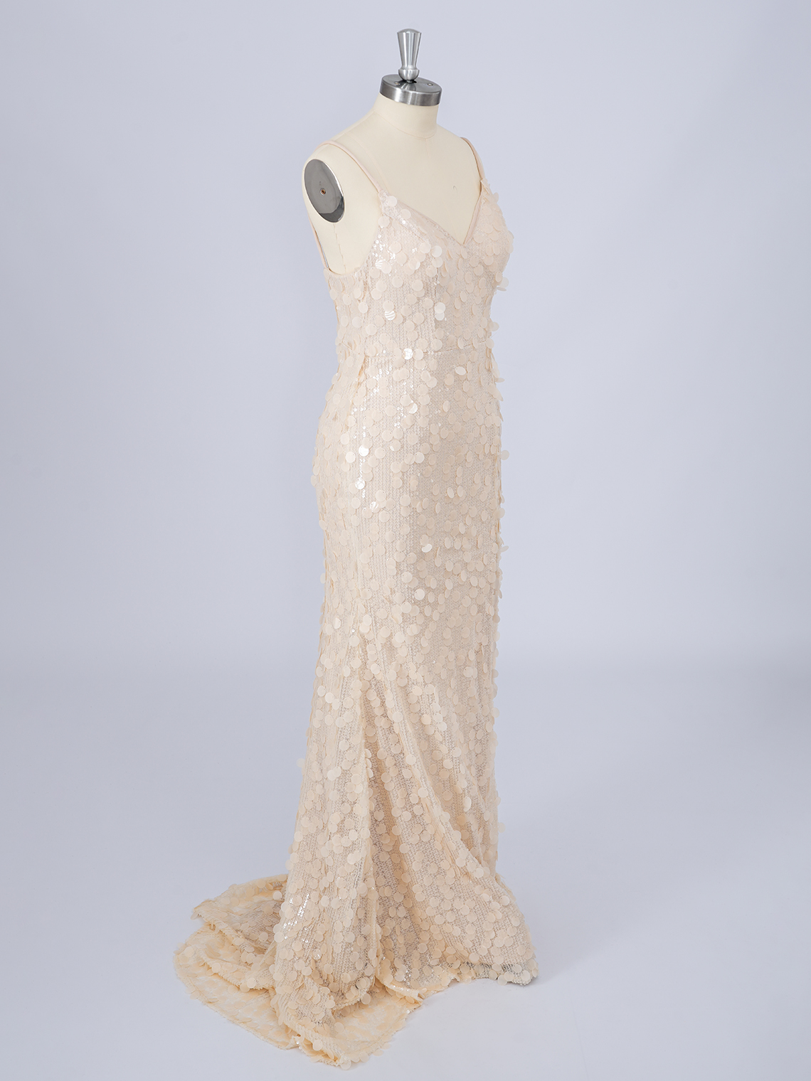 Pearl Pink Mermaid Spaghetti Sequins With Slit Long Prom Dresses