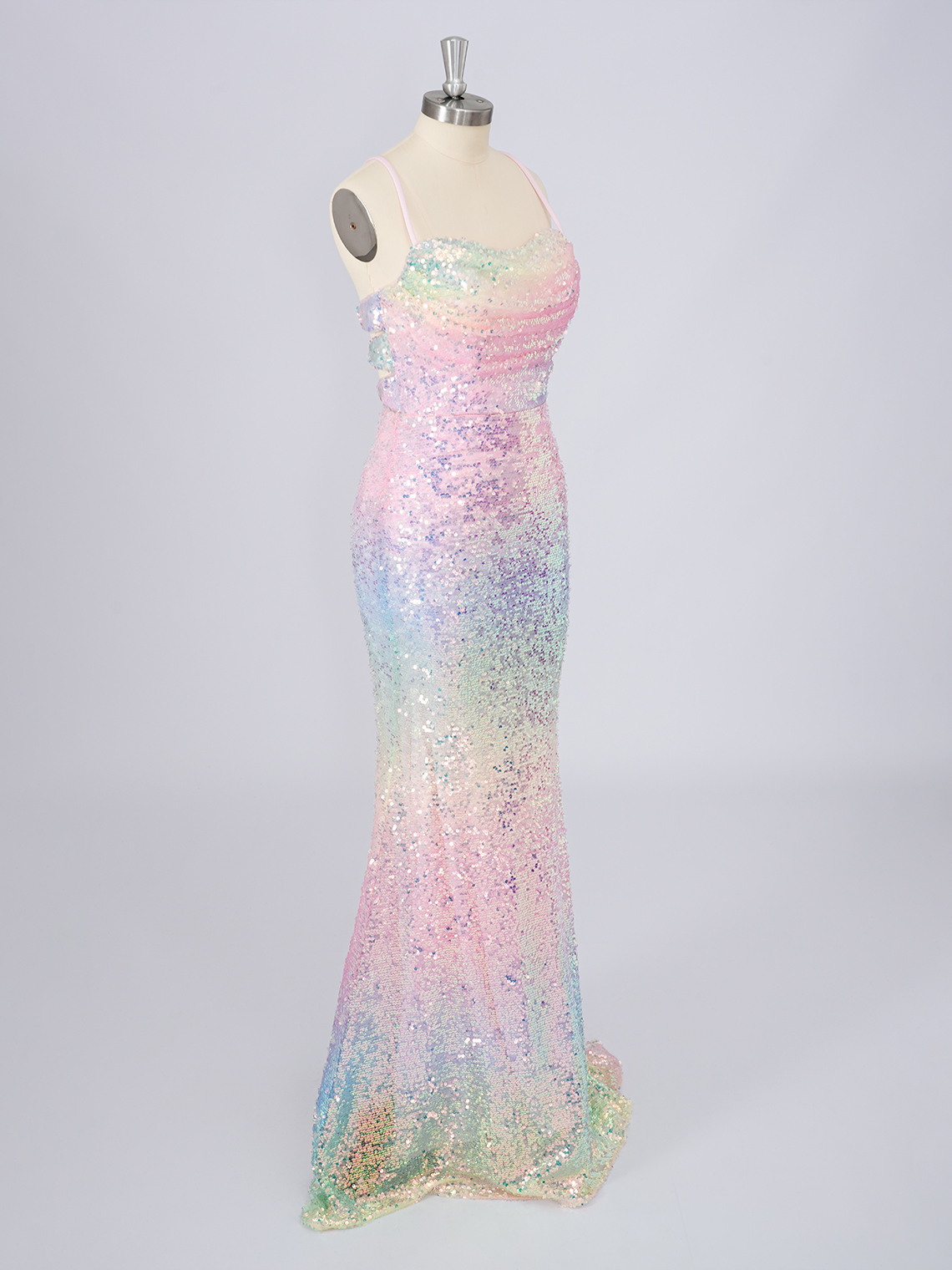 Colorful Mermaid Sequins Spaghetti Sleeveless Long Prom Dresses