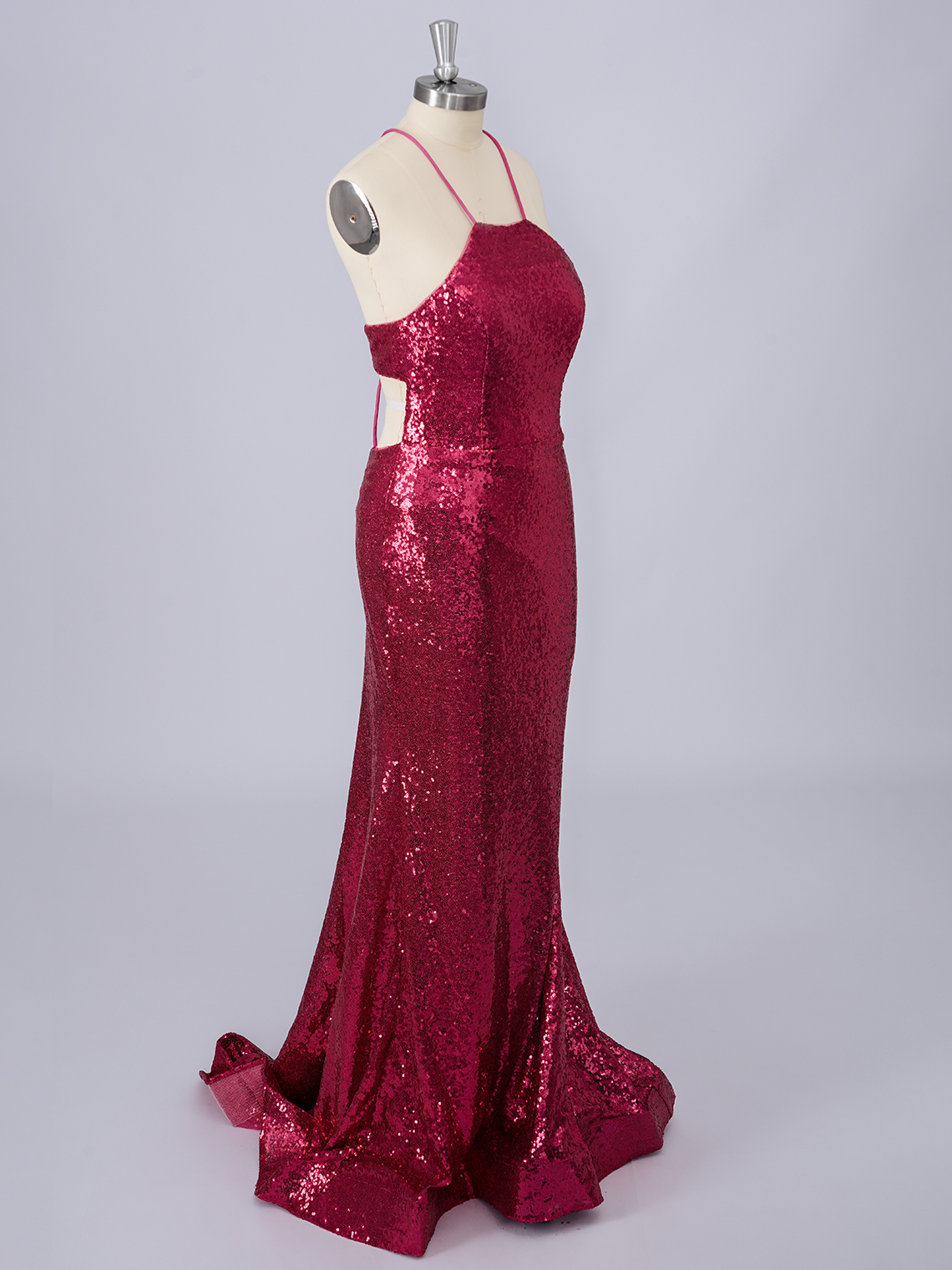 Mermaid Burgundy Sequins Spaghetti Sweep/Brush Train Long Prom Dress