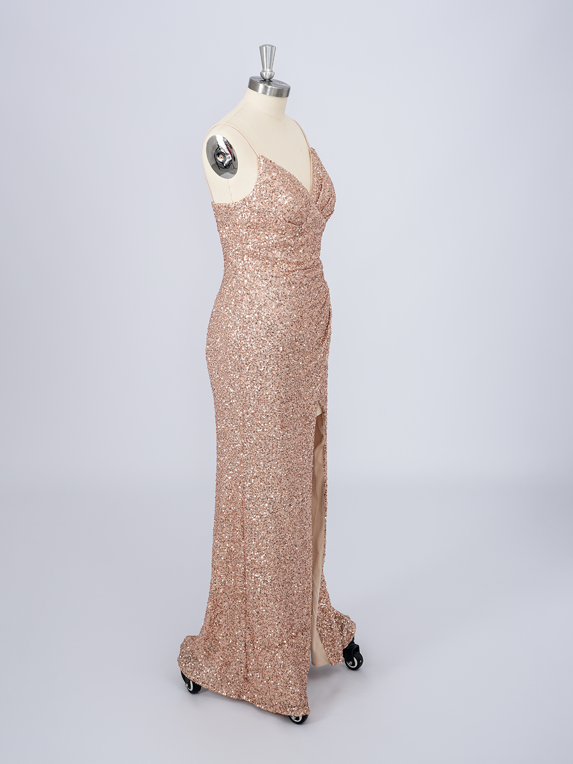 Mermaid Sequins V Neck Floor Length With High Split Long Prom Dress