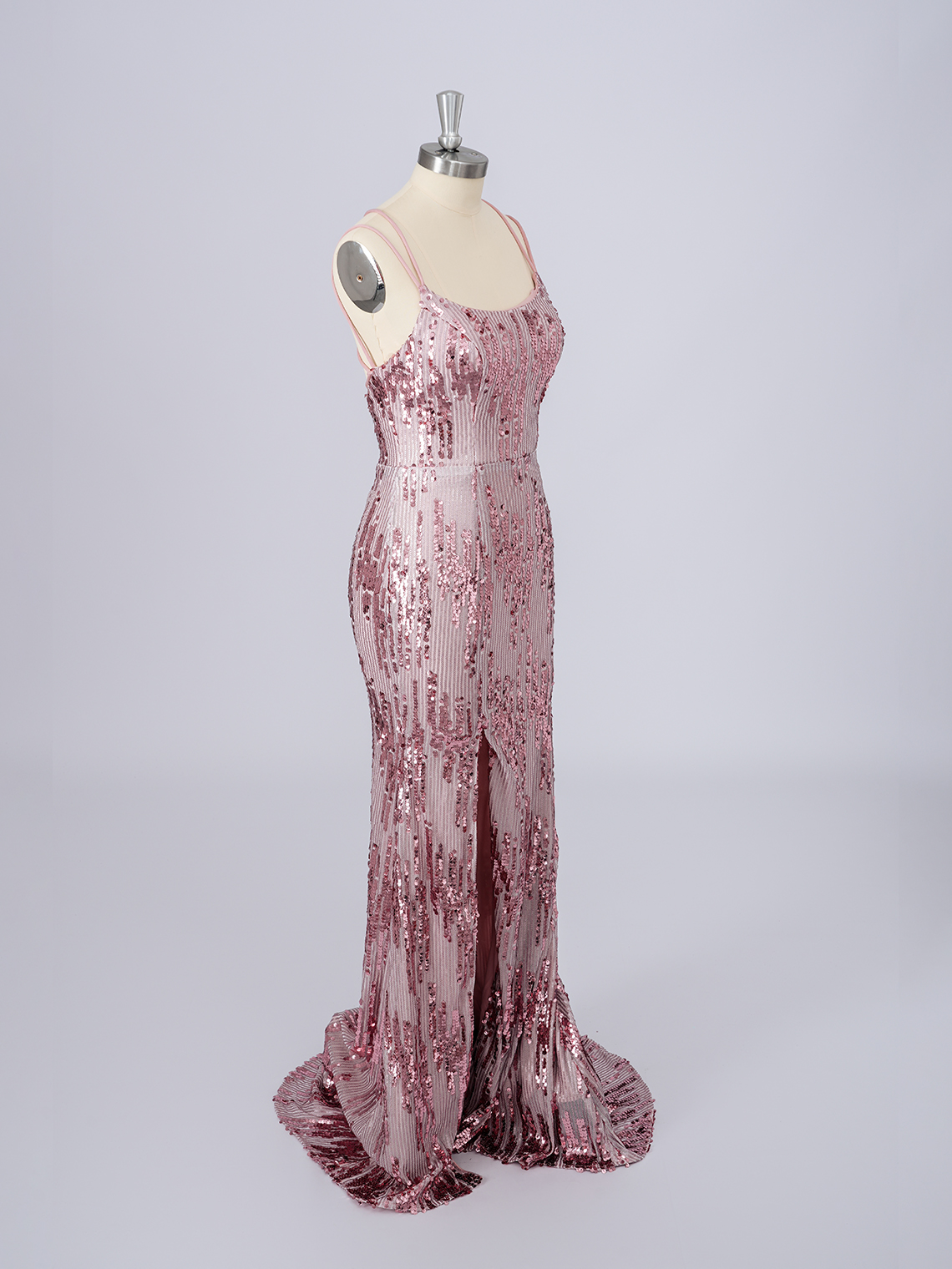 Dusty Mauve Mermaid Sequins Spaghetti With Slit Long Prom Dress