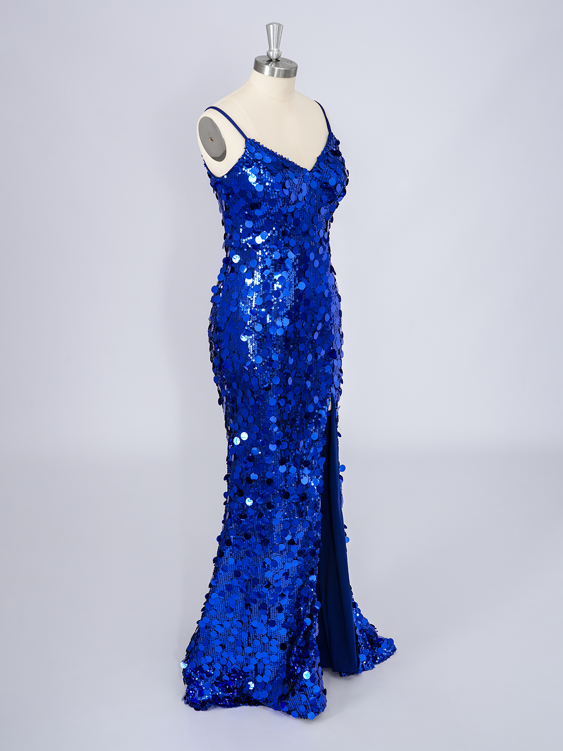 Royal Blue Mermaid Sequins V Neck With Slit Long Prom Dress