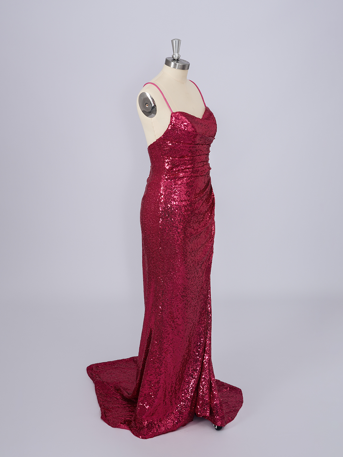 Light Burgundy Mermaid Sleeveless Spaghetti With Slit Prom Dress