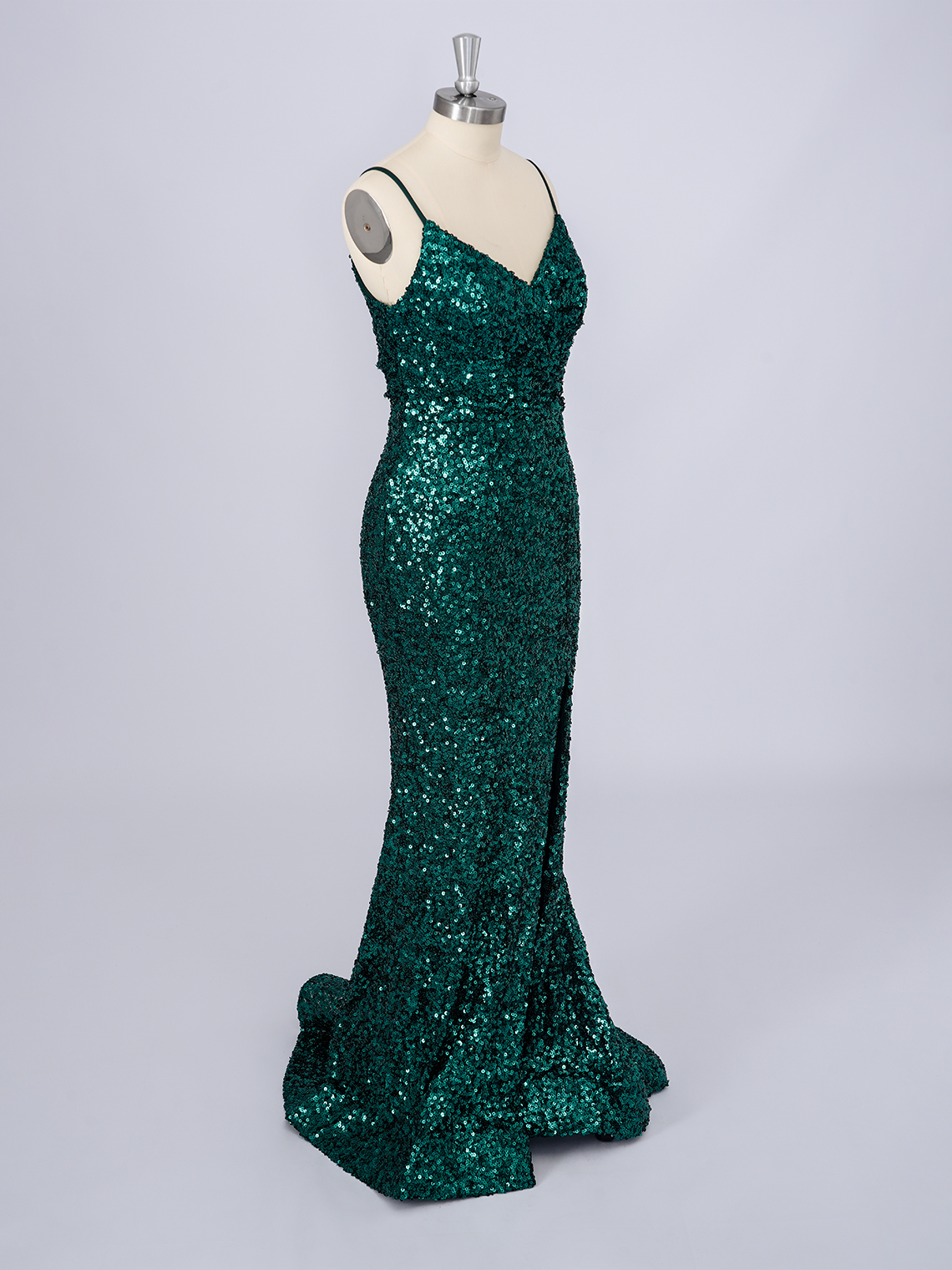 Sparkle Mermaid Sequins Sleeveless V Neck With Slit Long Prom Dress