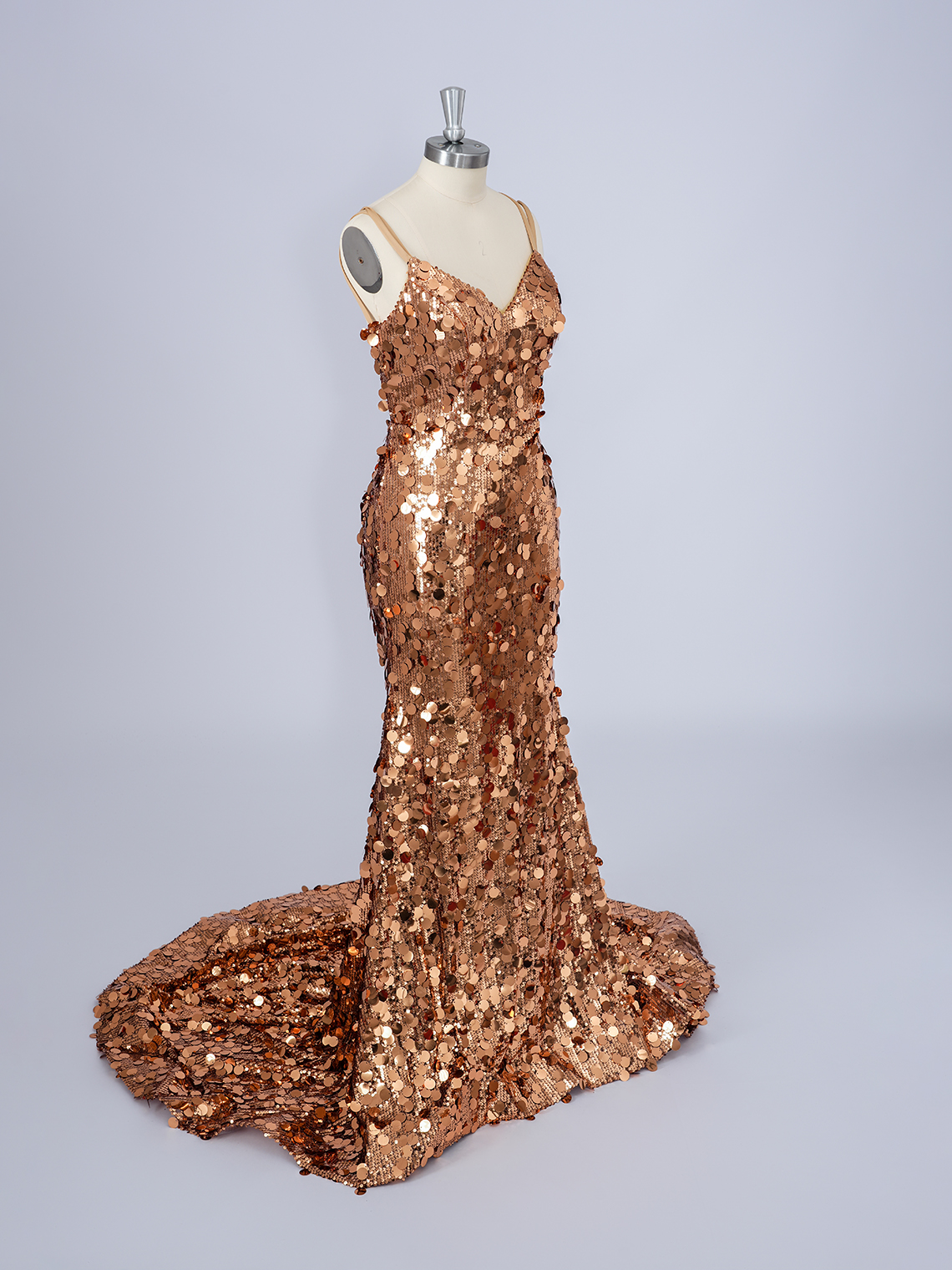 Sparkle Gold Mermaid Court Train With Sequin Long Prom Dress