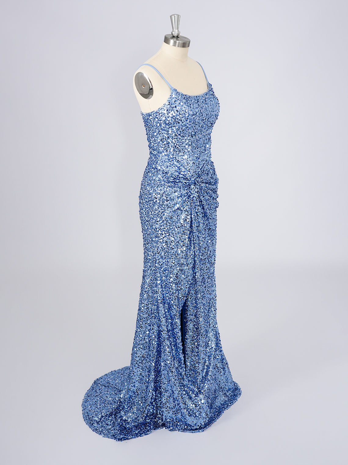 Sparkle Mermaid Scoop Neck Sleeveless With Ruffles Long Prom Dress