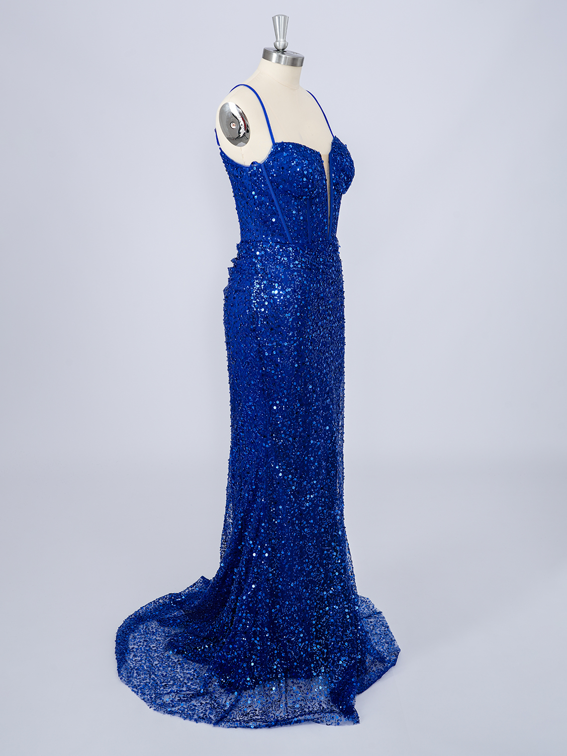 Sparkle Royal Blue Mermaid Deep V Neck Sequins Long Prom Dress