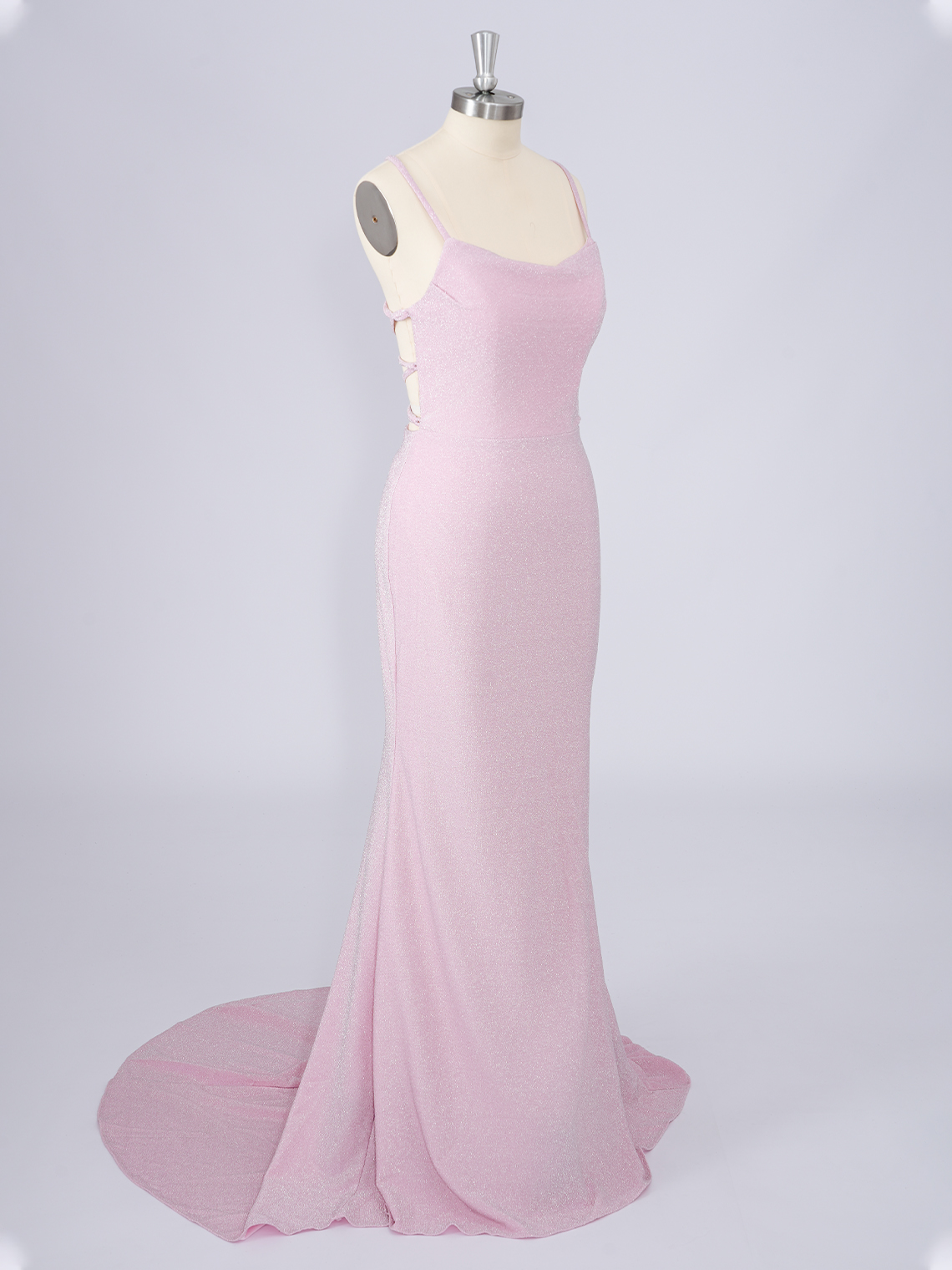 Sexy Pink Mermaid Crape Spaghetti Sleeveless Long Prom Dress