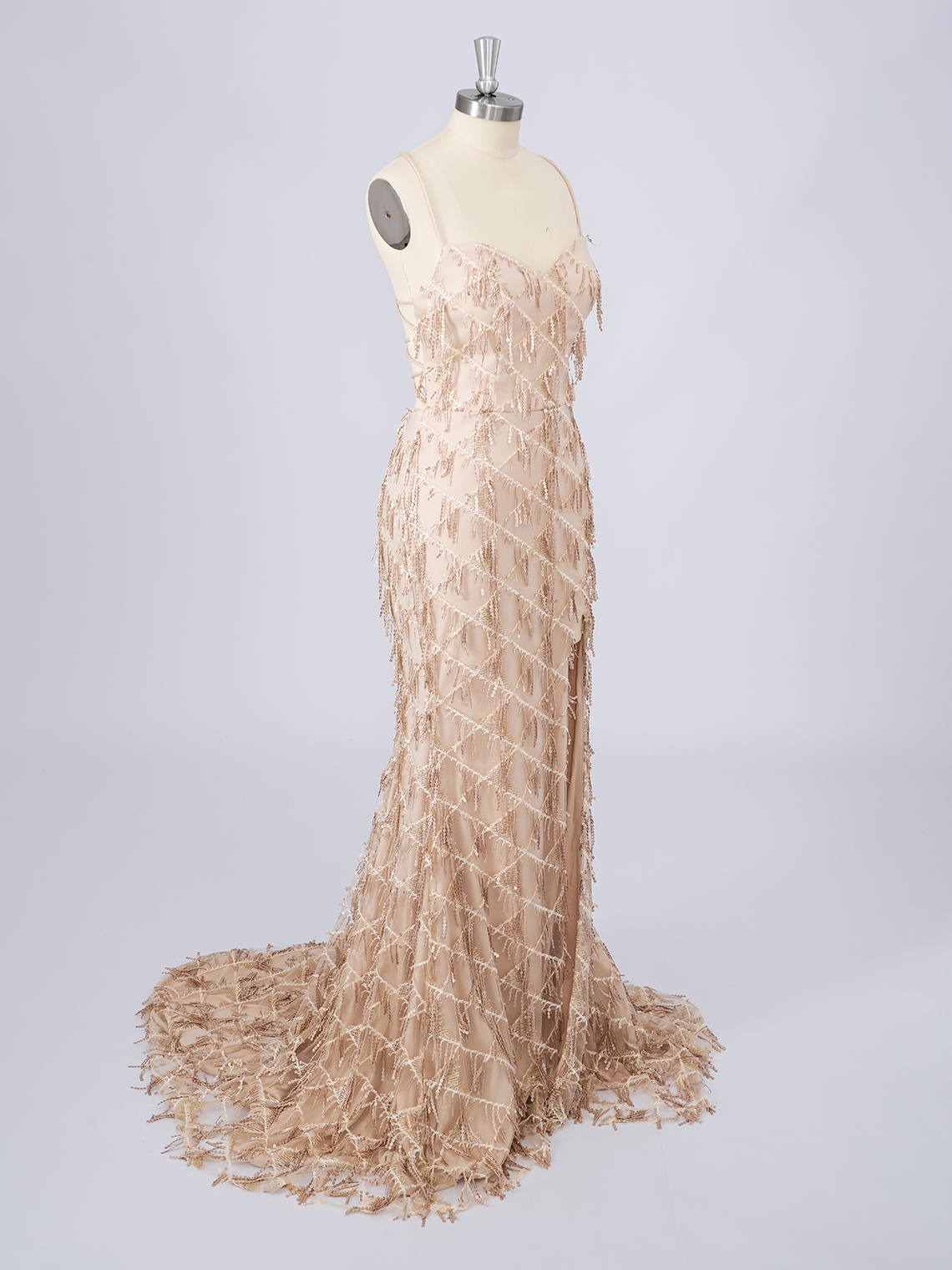 Sexy Mermaid Sequins Spaghetti High Split with Tassel Long Prom Dress ﻿