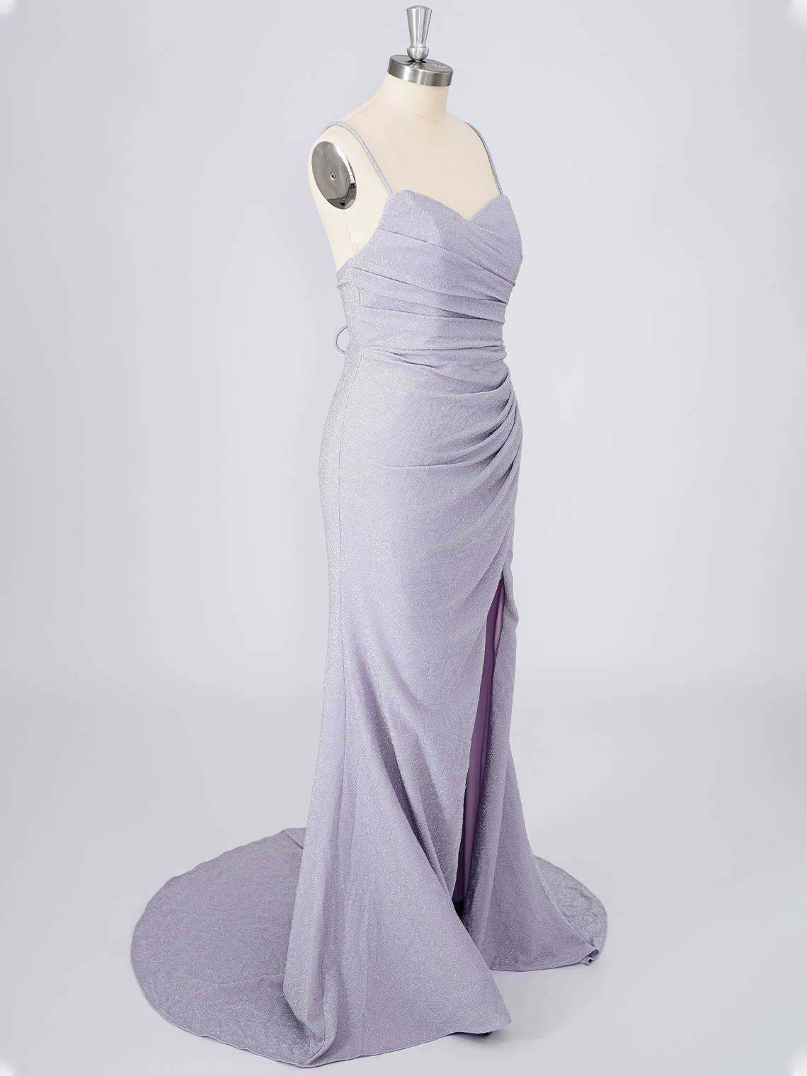 Mermaid Crape Spaghetti Pleats With High Split Long Prom Dress