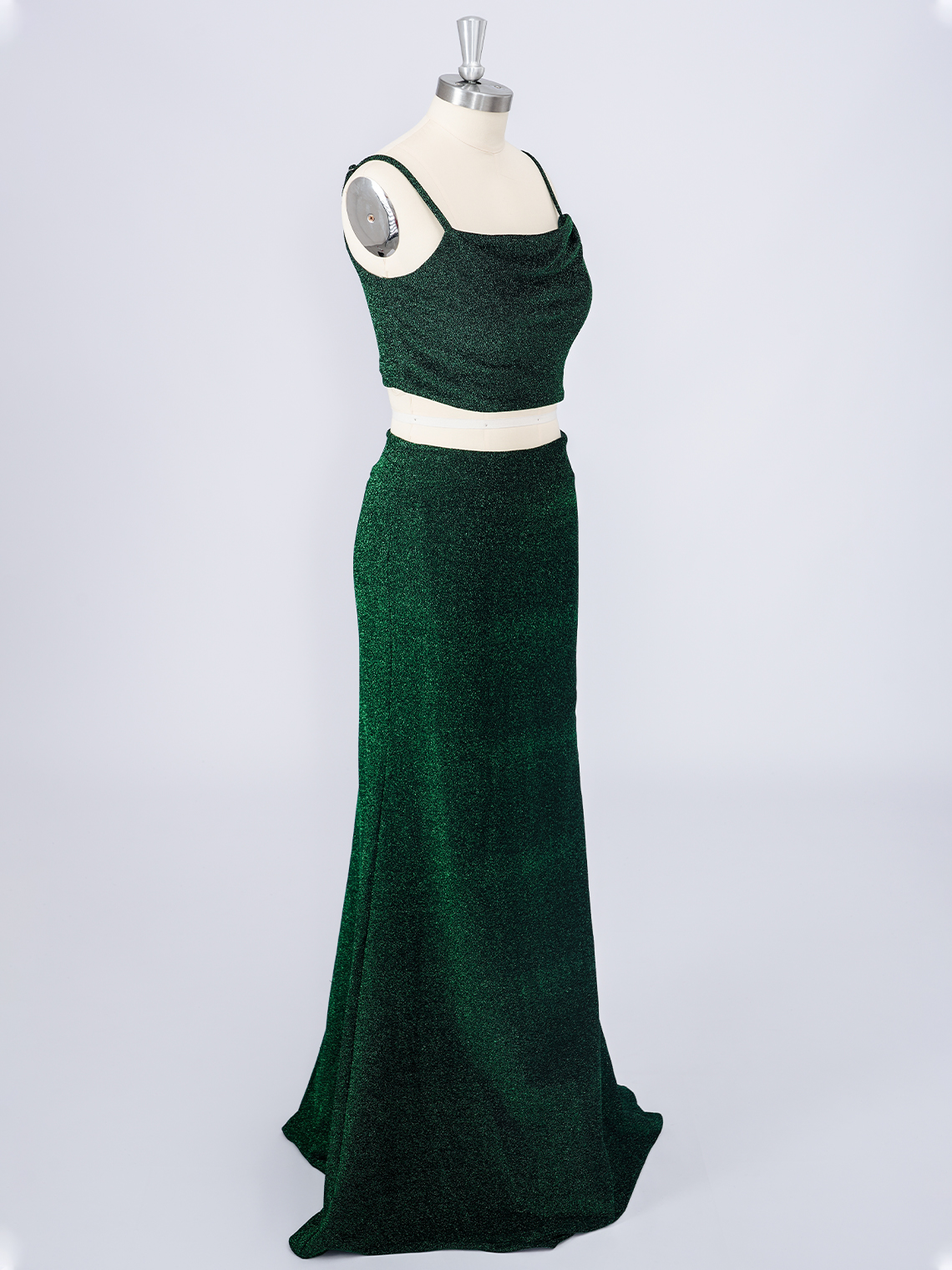 Sexy Dark Green Two Piece Spaghetti Floor Length Long Prom Dress