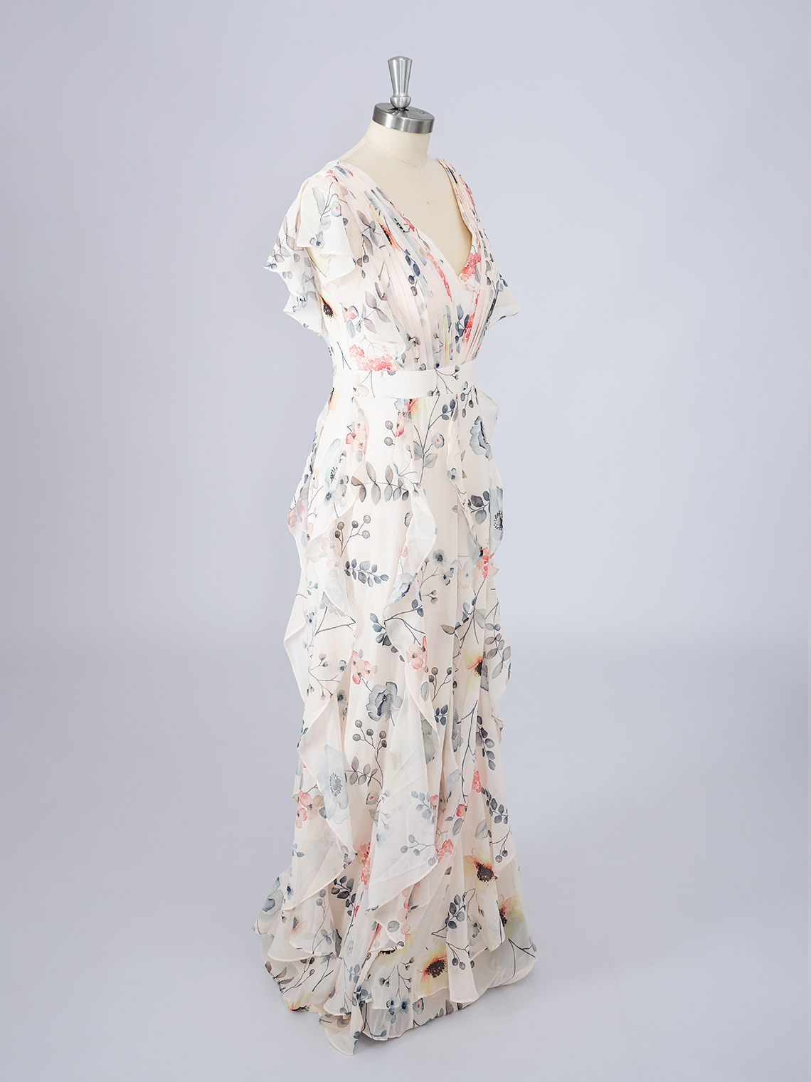 A-Line Chiffon Dress with floral patterns With Ruffles Prom Dress 