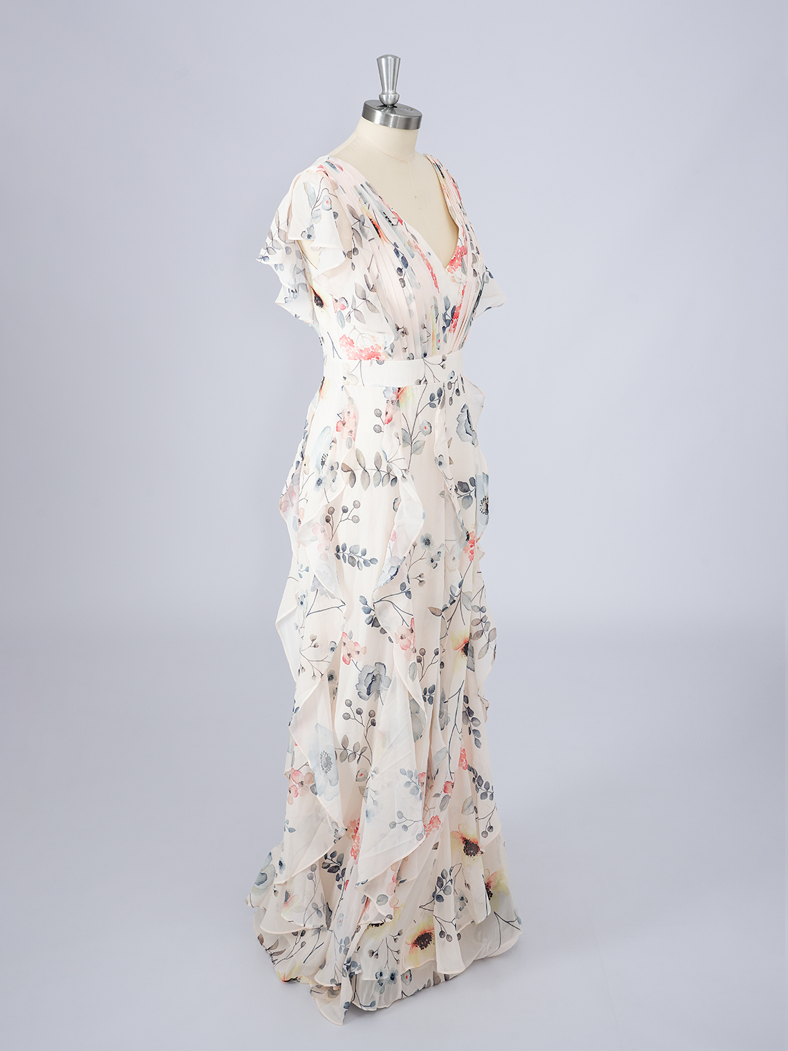 A-Line Chiffon Dress with floral patterns With Ruffles Prom Dress 