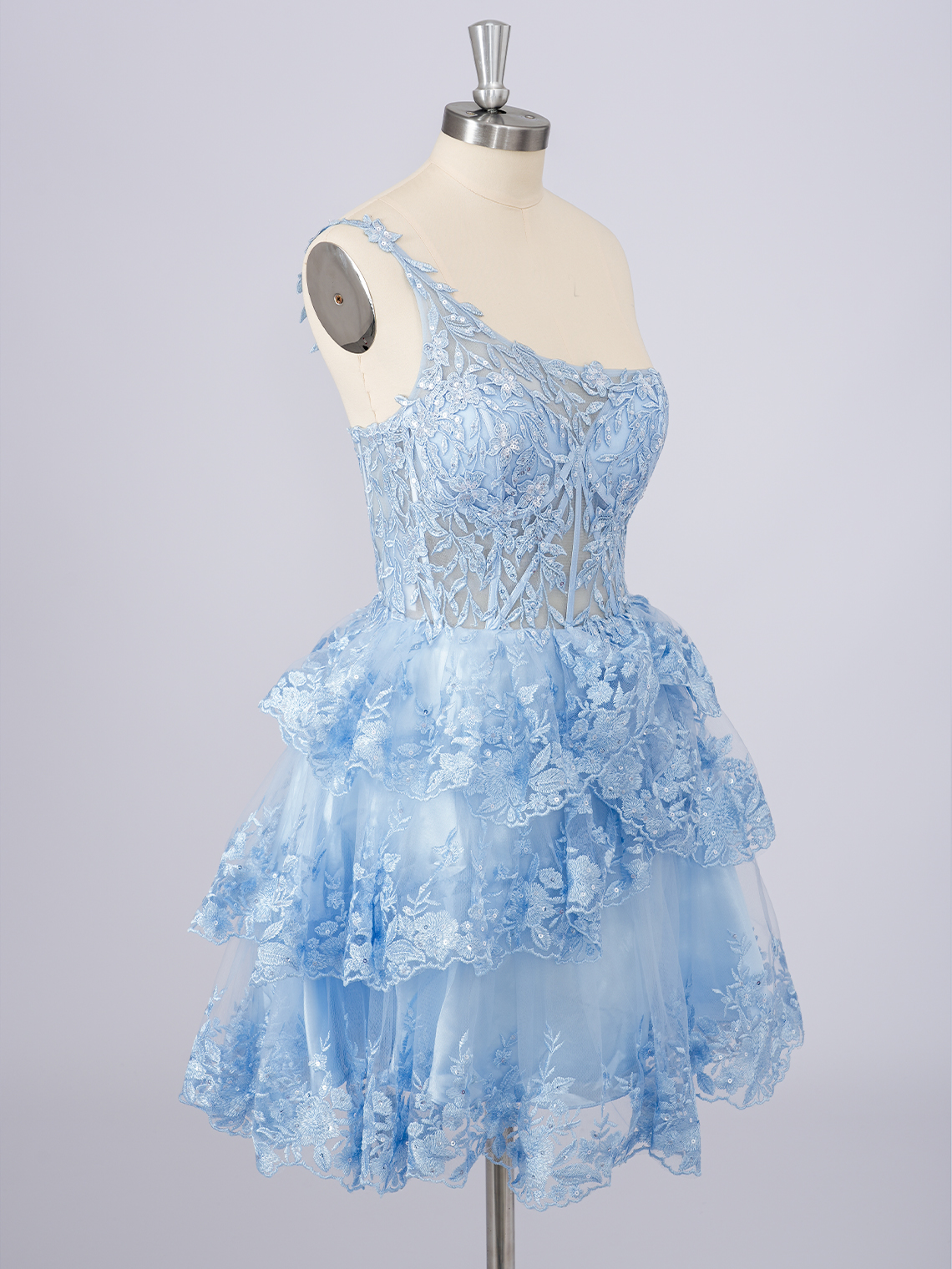 A-Line Tulle One Shoulder Sequin With Appliques Short Homecoming Dress